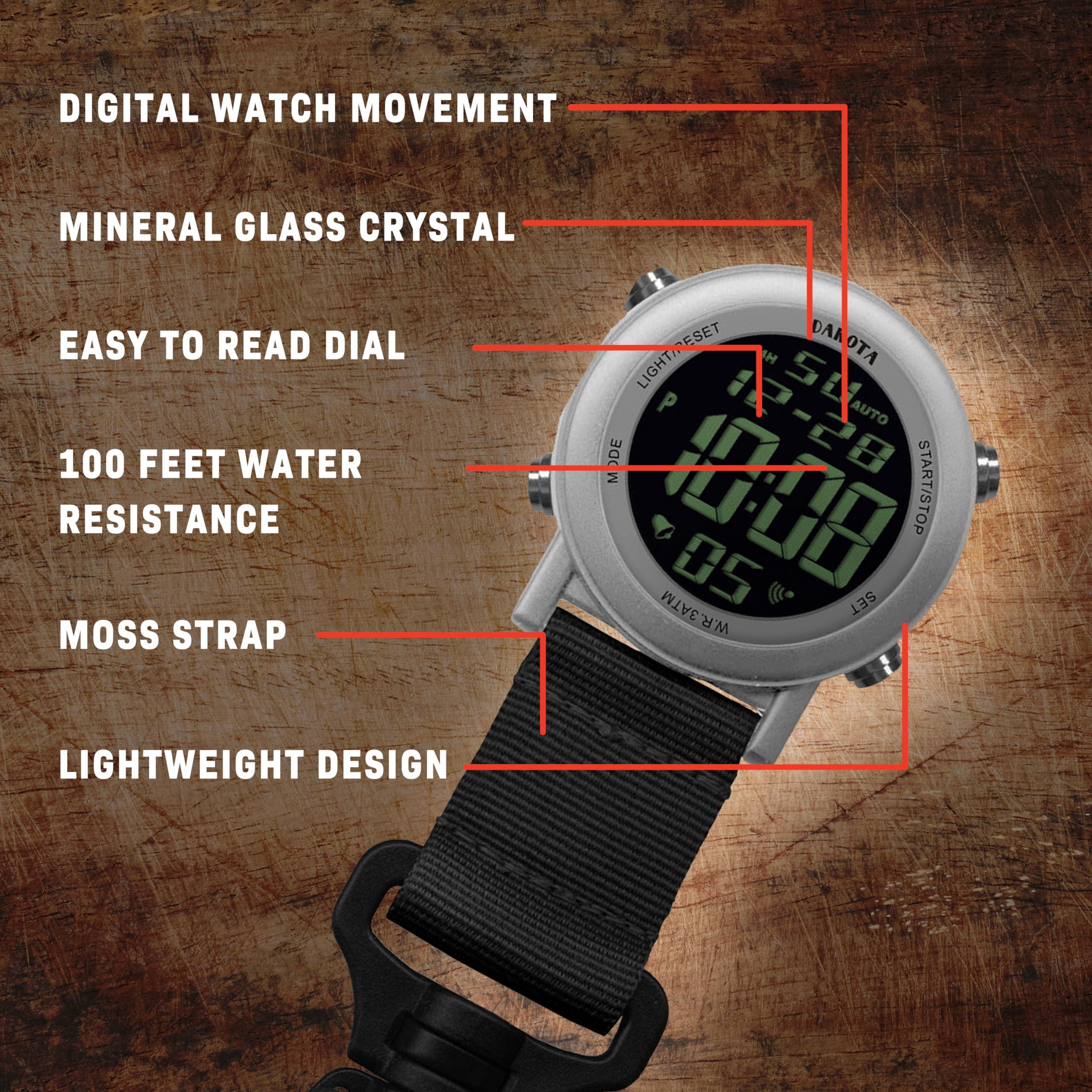 Dakota Dakota Digital Clip, Alarm, StopWatch, Timer and Dual Time Watch, Fob Watch, Outdoor Gifts for Men and Women, Tactical Digital Watch, Clip on Watch