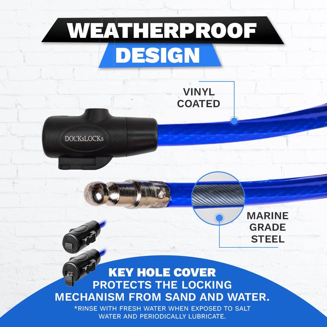 DocksLocks DocksLocks Weatherproof Security Cable Lock with Keys (5ft to 25ft Lengths) Anti-Theft for Kayak, Bike, Paddleboard, Scooter, Equipment, Bicycle 25ft