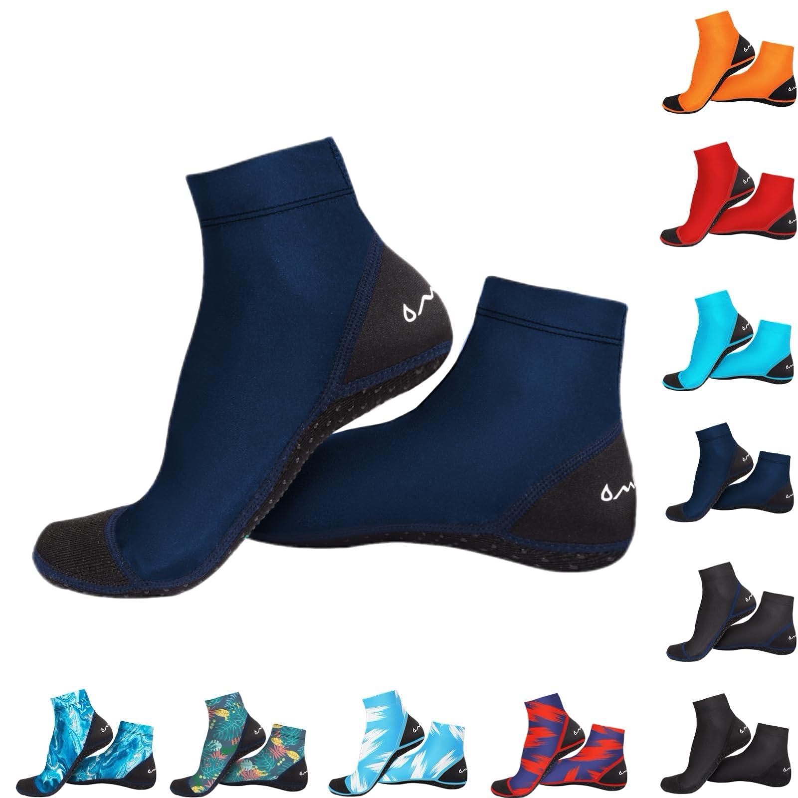OMGear OMGear Sand Soccer Socks Water Socks for Women Men Youth Spandex Beach Volleyball Shoes Swimming Pool Socks Anti-Slip Neoprene Snorkel Booties for Bodyboarding Scuba Diving Kayaking.(Navy,S)