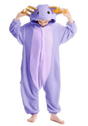 ATOZ ATOZ Unisex Children Animal Purple Axolotl Onesie, Halloween Costume Pajamas Christmas Cosplay Sleepwear For Boys Girls 10-11Y