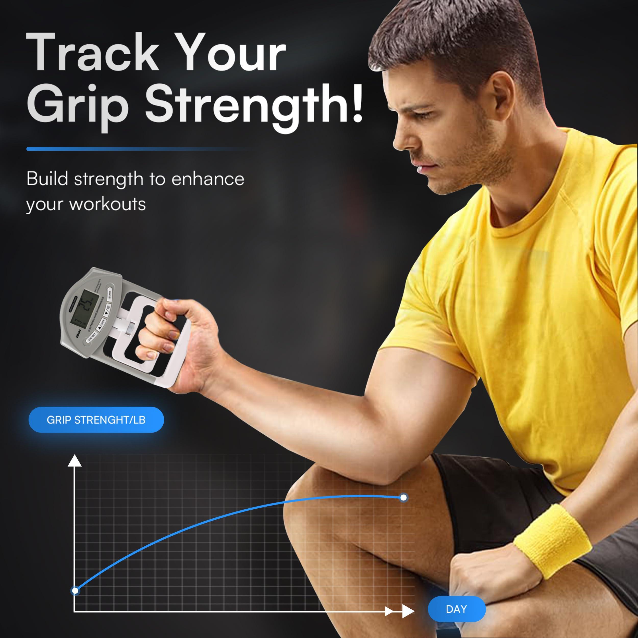 Prestige Grips Grip Strength Tester - Hand Strengthening Device With Precision Sensors & Adjustable Handle - Hand Dynamometer Fits Most Hands - 90 Kgs/198 Lbs. Max Power Reading - For Home - Sports - Rehab & Clinical Use