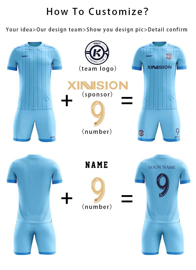 ORKY ORKY Custom Soccer Jersey with Short Men Youth Kids Football Uniform Full Kit(Blue XL)