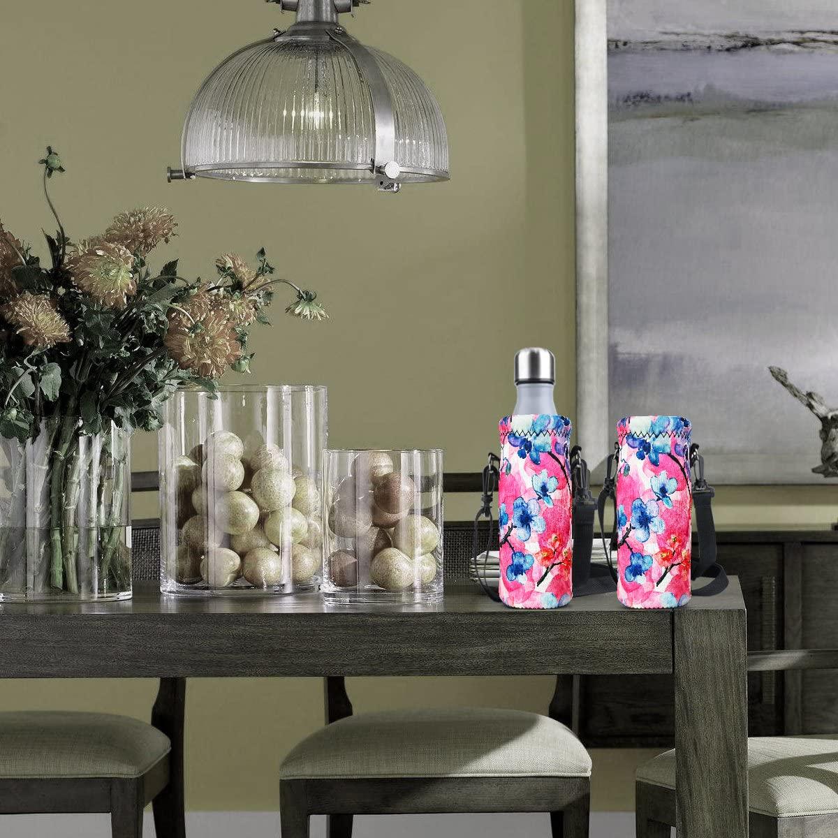 RICHEN RICHEN Neoprene Water Bottle Carrier Bag with Adjustable Shoulder Strap,Insulated Water Bottle Cover for 750ml/24oz Stainless Steel/Glass/Plastic Bottles (Watercolor Flowers,750ml)