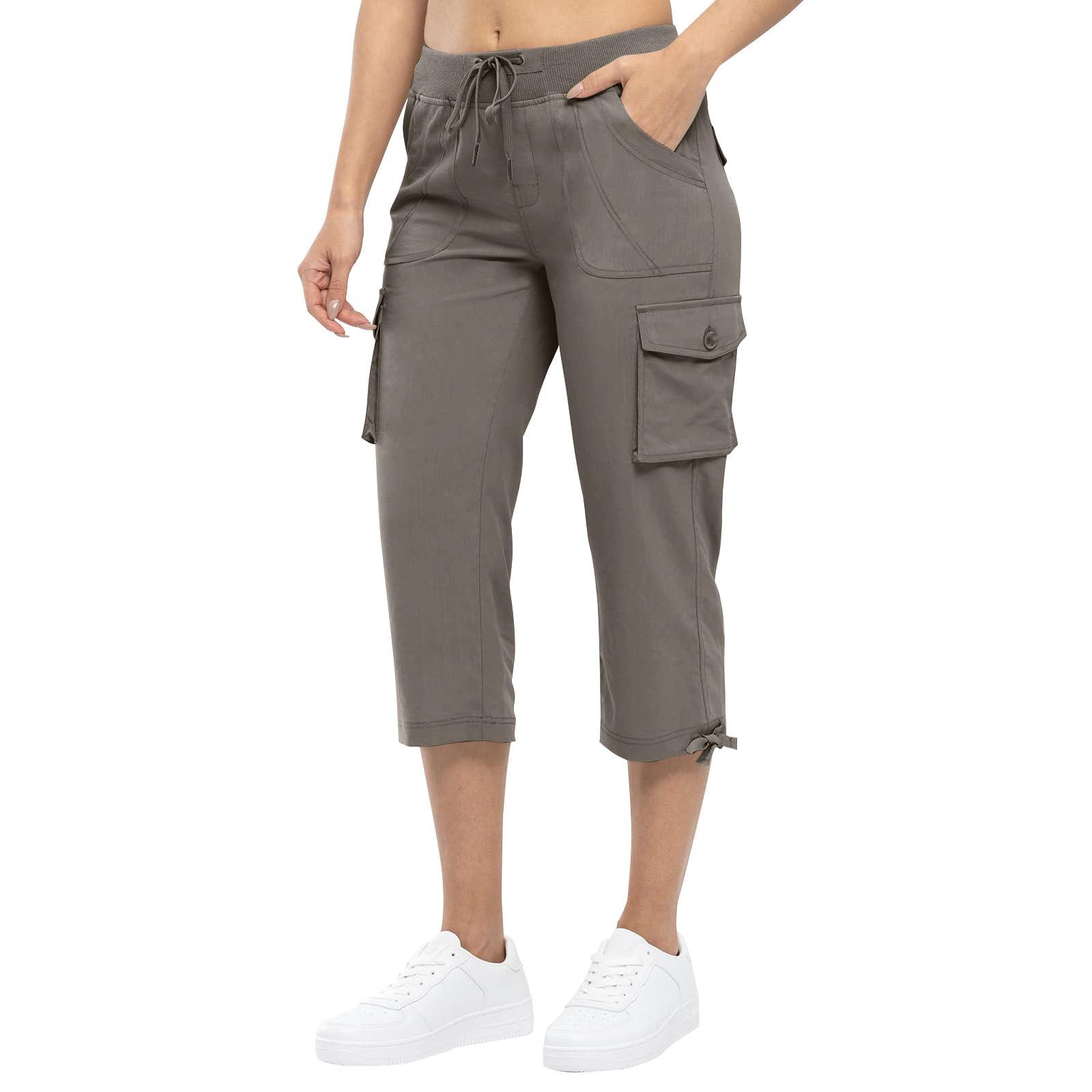 Slakkenreis Cargo Capris for Women Summer Casual Drawstring Capris Pants with Pockets Plus Size Quick Dry Hiking Pants Baggy Capri Cargo Pants Elastic Waist Cropped Pants Outdoor Travel Pants for Camping Golf