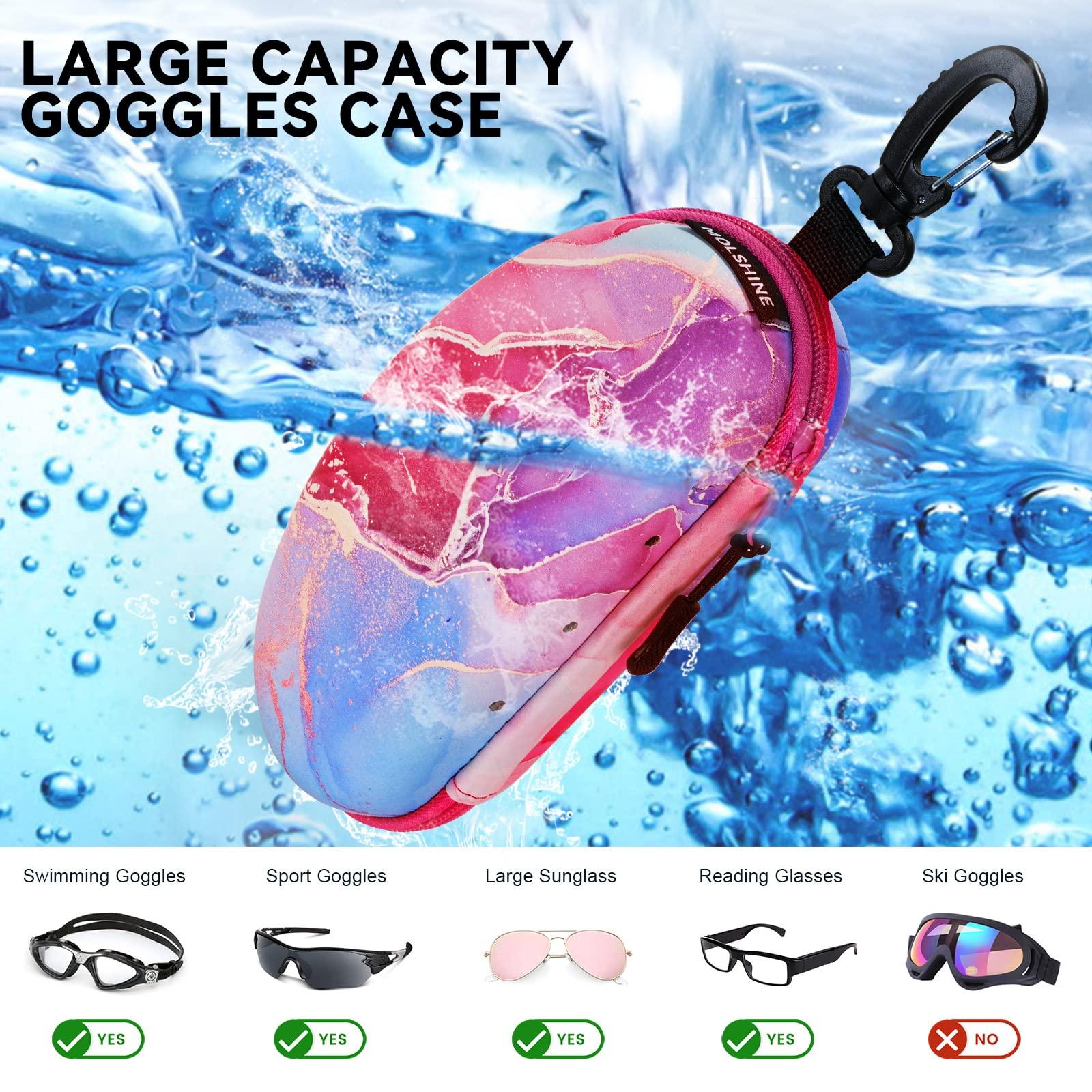 molshine molshine Oversized Sunglasses Case, Swim Goggles Box,Zipper Diving Glasses Bag with Hook for Women Men Travel Outdoor Sport(Pink)