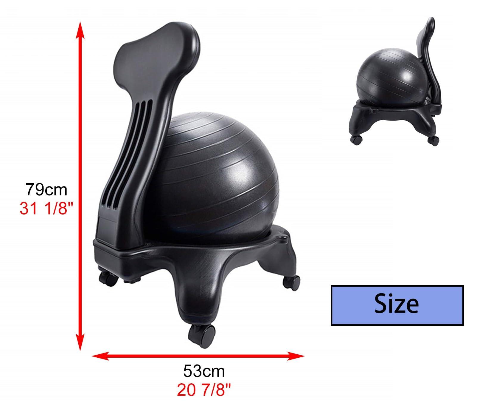 CMYUN Yoga Ball Chair Balance Ball Chair with Roller, Ergonomic Seat for Home & Office, Exercise Stability Comfort Yoga Balls, Include Air Pump Base Back Support (Color : Black)