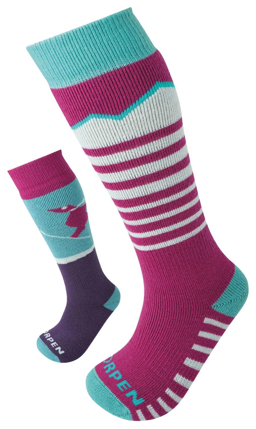 Lorpen Lorpen Kid's T1 Merino Ski Eco Sock, Great for Skiing, Eco-Friendly & Sustainable, Ultra Thick, Fully Cushioned, 2 Pack, Berry, Size Extra Small