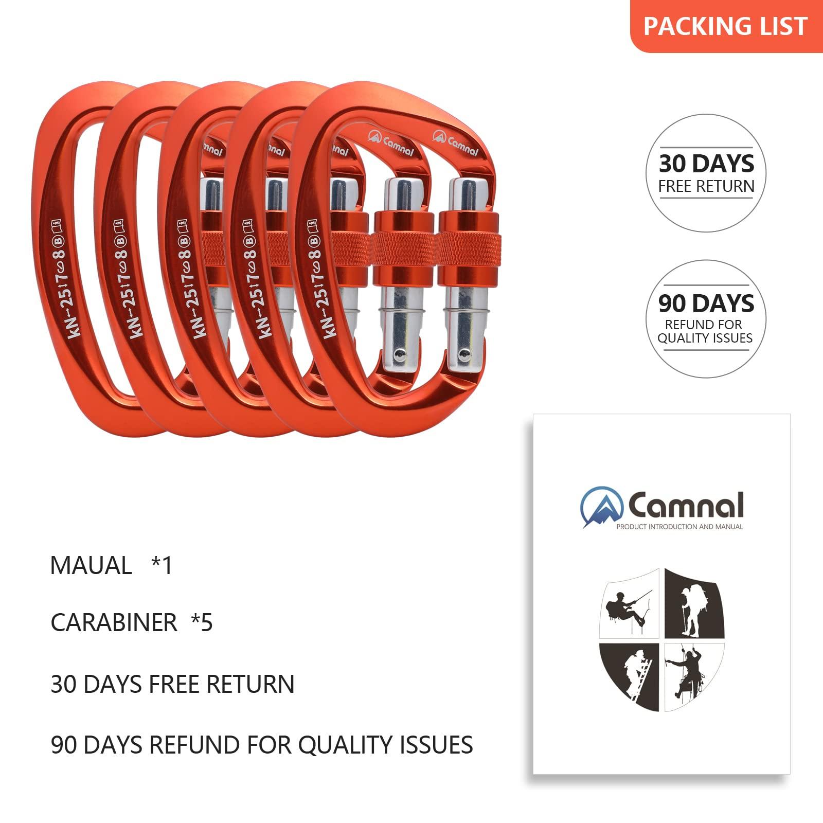 CAMNAL CAMNAL Heavy Duty Carabiner UIAA Certified Locking Carabiner 25KN (About 5620 lbs) Screw Lock Carabiner D Shape Carabiner Clip for Rock Climbing, Mountaineer, Aerial Work