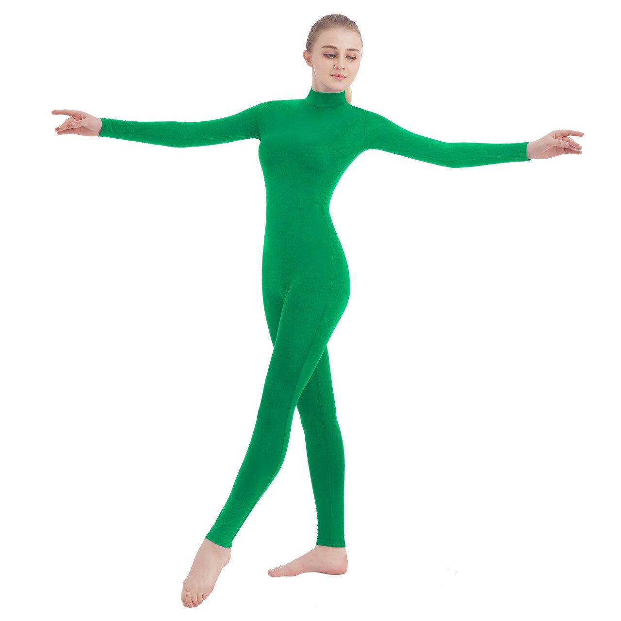 SUPRNOWA SUPRNOWA Women\'s Jumpsuit Bodycon Full Body Footless Unitard Long Sleeve Bodysuit with Zipper Comfortable Spandex One-Piece Dance Costume (X-Large, Green)