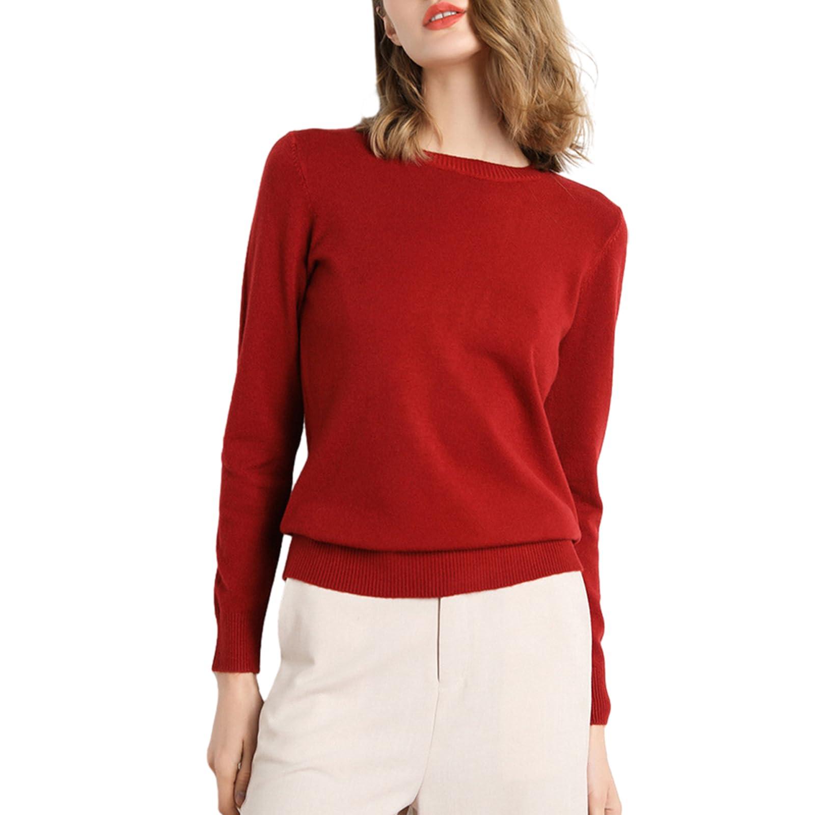 lanshougu lanshougu Basic Knit Sweater,Casual Crew Neck Knit Lightweight Pullover Sweater,Long Sleeve Basic Knit Pullover Sweater (Deep Red,S)