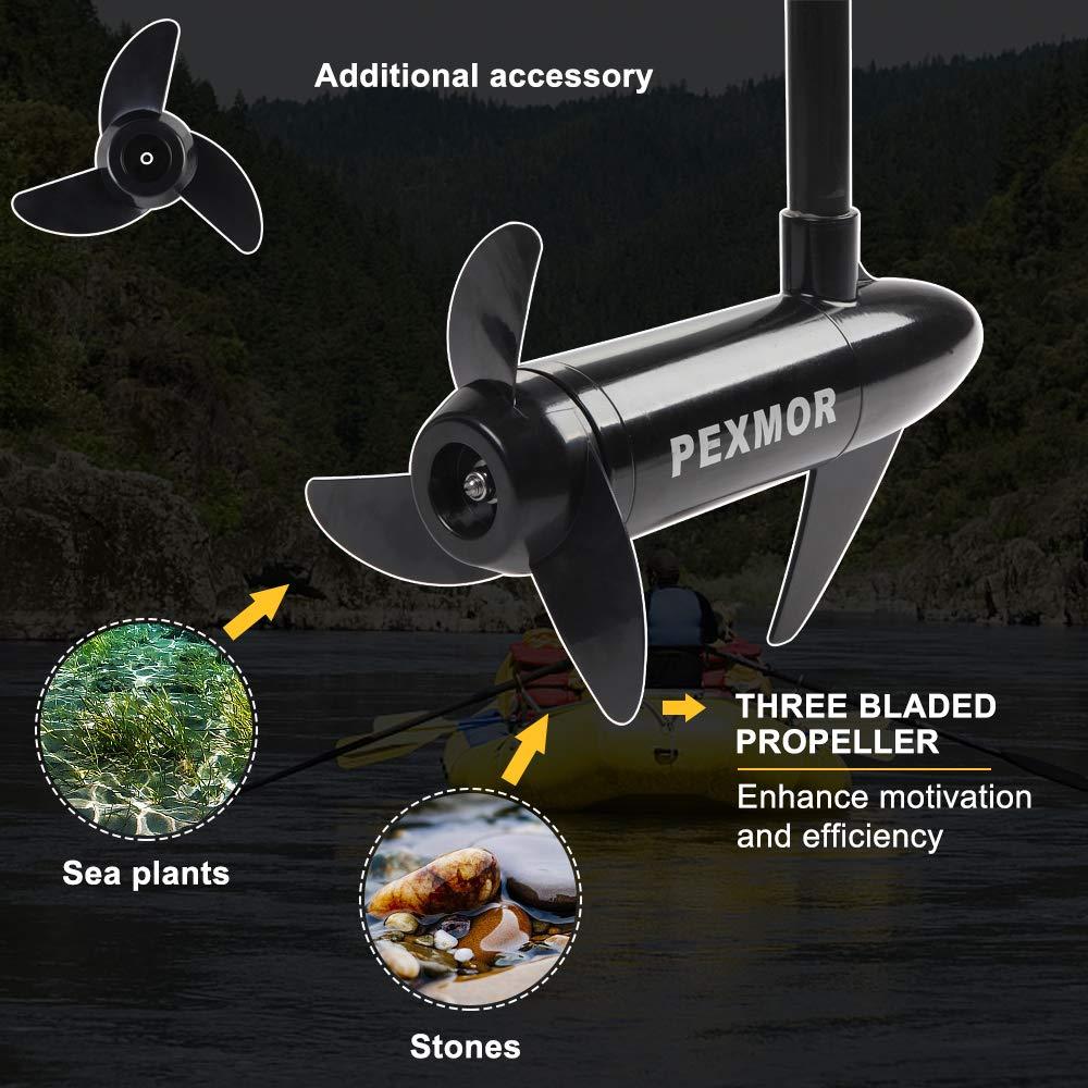 PEXMOR PEXMOR 55LBS Thrust 8 Speed Electric Trolling Motor, Electric Outboard Boat Motor w/Adjustable Handle & LED Indicator, Transom Mounted for Saltwater, Kayak, Fishing Boat