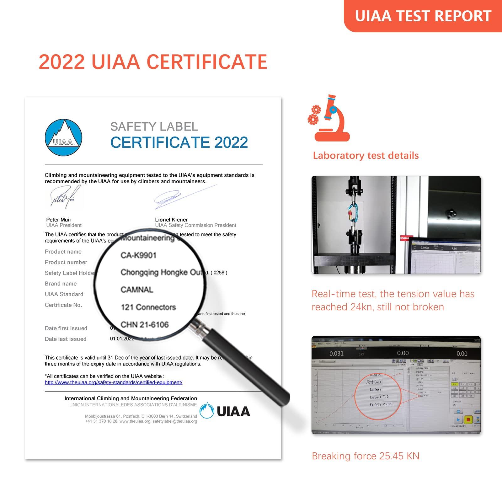 CAMNAL CAMNAL Heavy Duty Carabiner UIAA Certified Locking Carabiner 25KN (About 5620 lbs) Screw Lock Carabiner D Shape Carabiner Clip for Rock Climbing, Mountaineer, Aerial Work