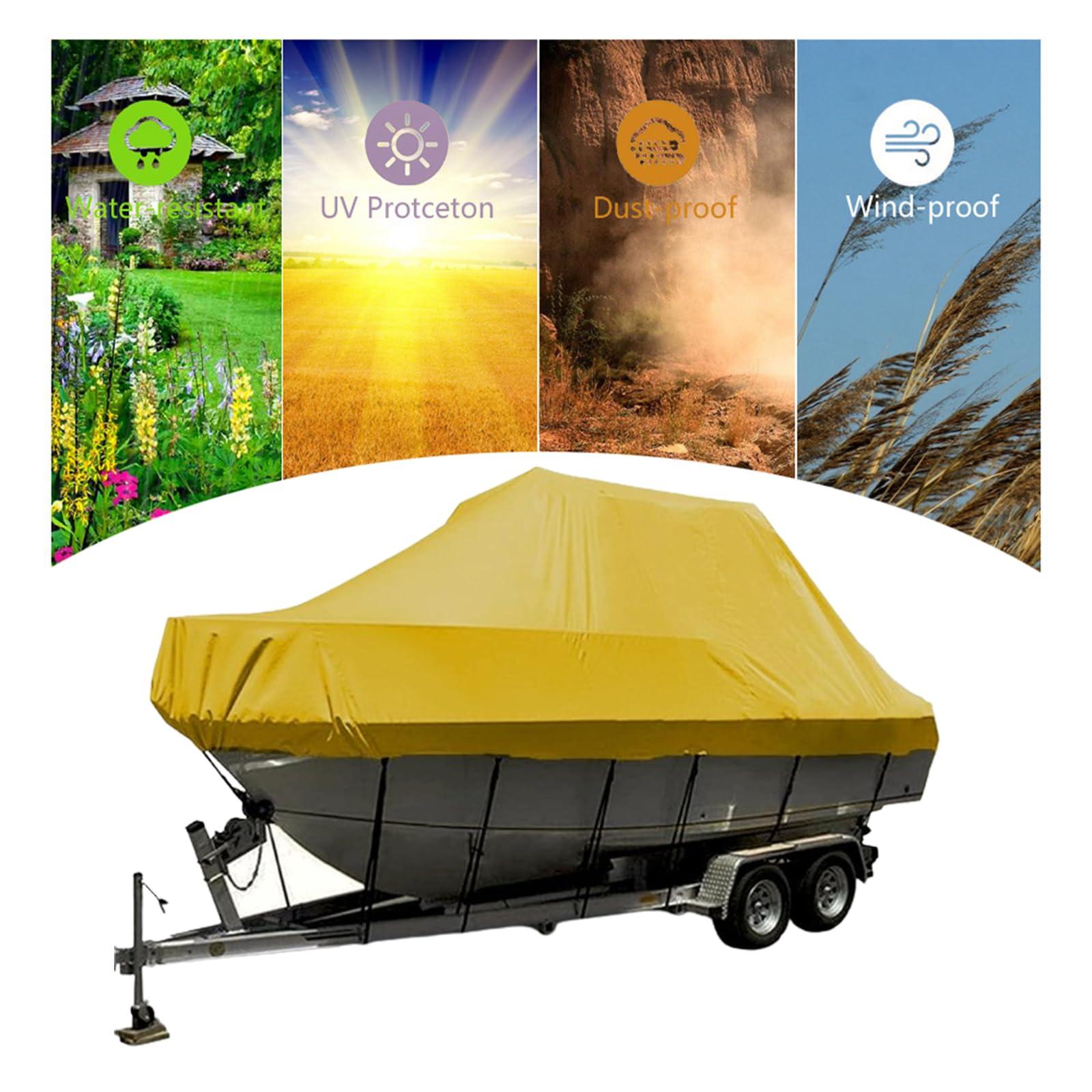 PHASFBJ PHASFBJ Boat Cover Fits V Shape,Water Proof Heavy Duty Oxford Fabric 600D Boat Tarp Marine Grade Protection Pro Boatcover Universal Boat Covers Boat Center Console Cover,Yellow,17~19FT