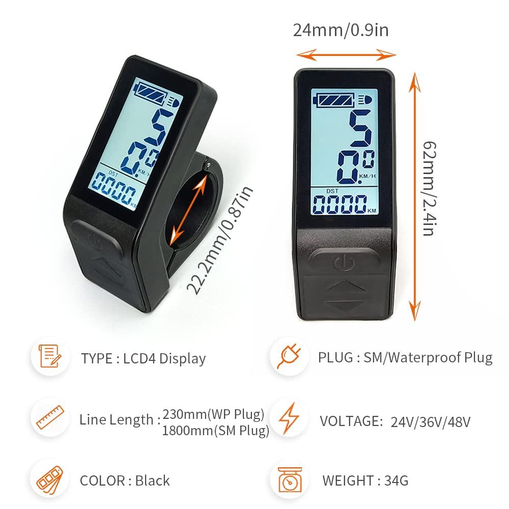 HUDAMZKY Ebike LCD Display Mini Meter KT-LCD4 Display Compatible 24V 36V 48V 52VKT Controller Electric Bike Conversion Kit (LCD4 Waterproof Plug)