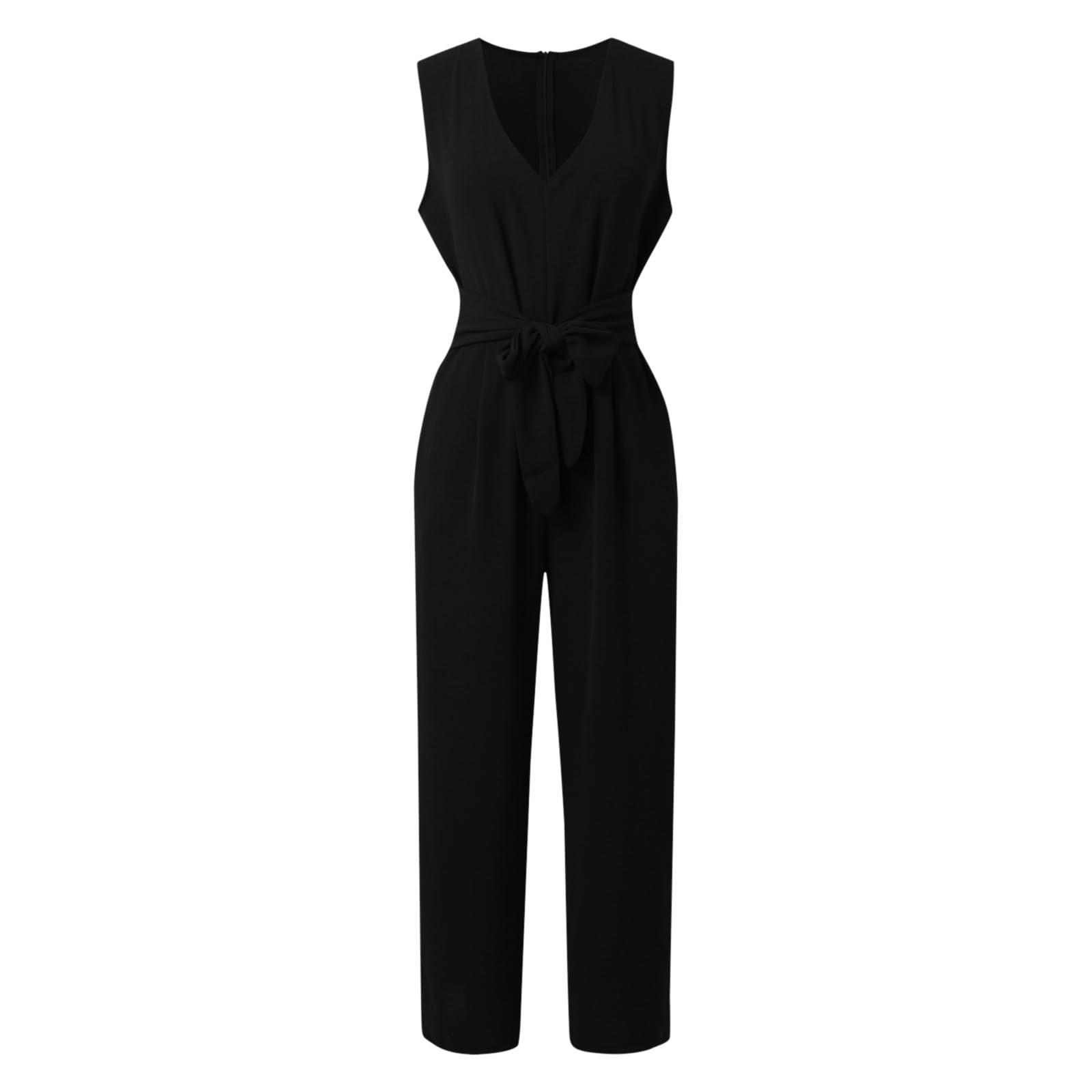 NineFit Basics Womens Wide Leg Jumpsuits Plus Size Sleeveless Party Jumpsuits Sexy Dressy Overalls Casual Palazzo Work Rompers Black