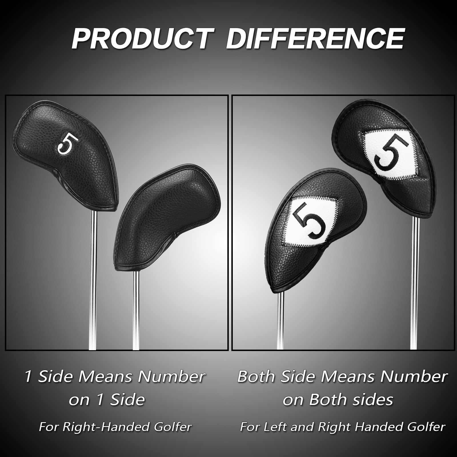 FINGER TEN FINGER TEN Golf Iron Head Covers Value 8/11/12 Piece Set, Synthetic Leather Deluxe Club Headcover, Universal Fit Main Iron Clubs Gift Set (Both Side-Black)