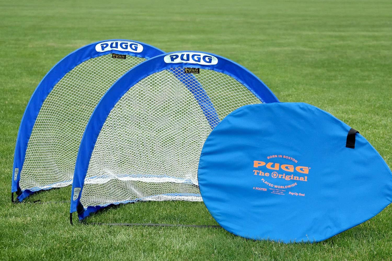 PUGG PUGG 4 Foot Pop Up Soccer Goal - Portable Training Futsal Football Net - The Original Pickup Game Goal (Two Goals & Bag)