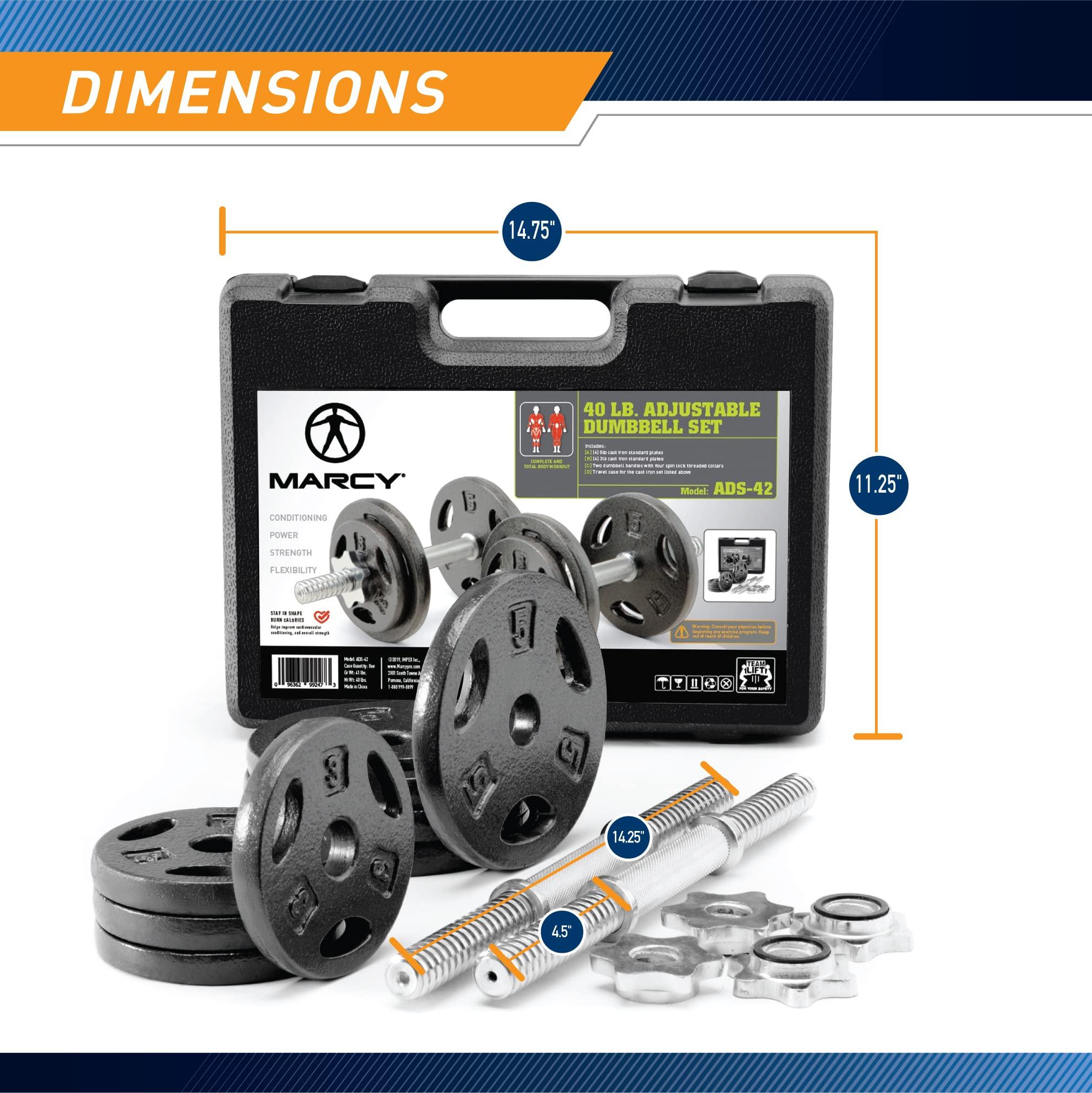 Marcy Marcy Adjustable Dumbbell Set (4 x 5-lb plates, 3-lb plates, spin lock collars, 2 x 4\" dumbbell handles), Exercise & Fitness Dumbbells, ADS-42