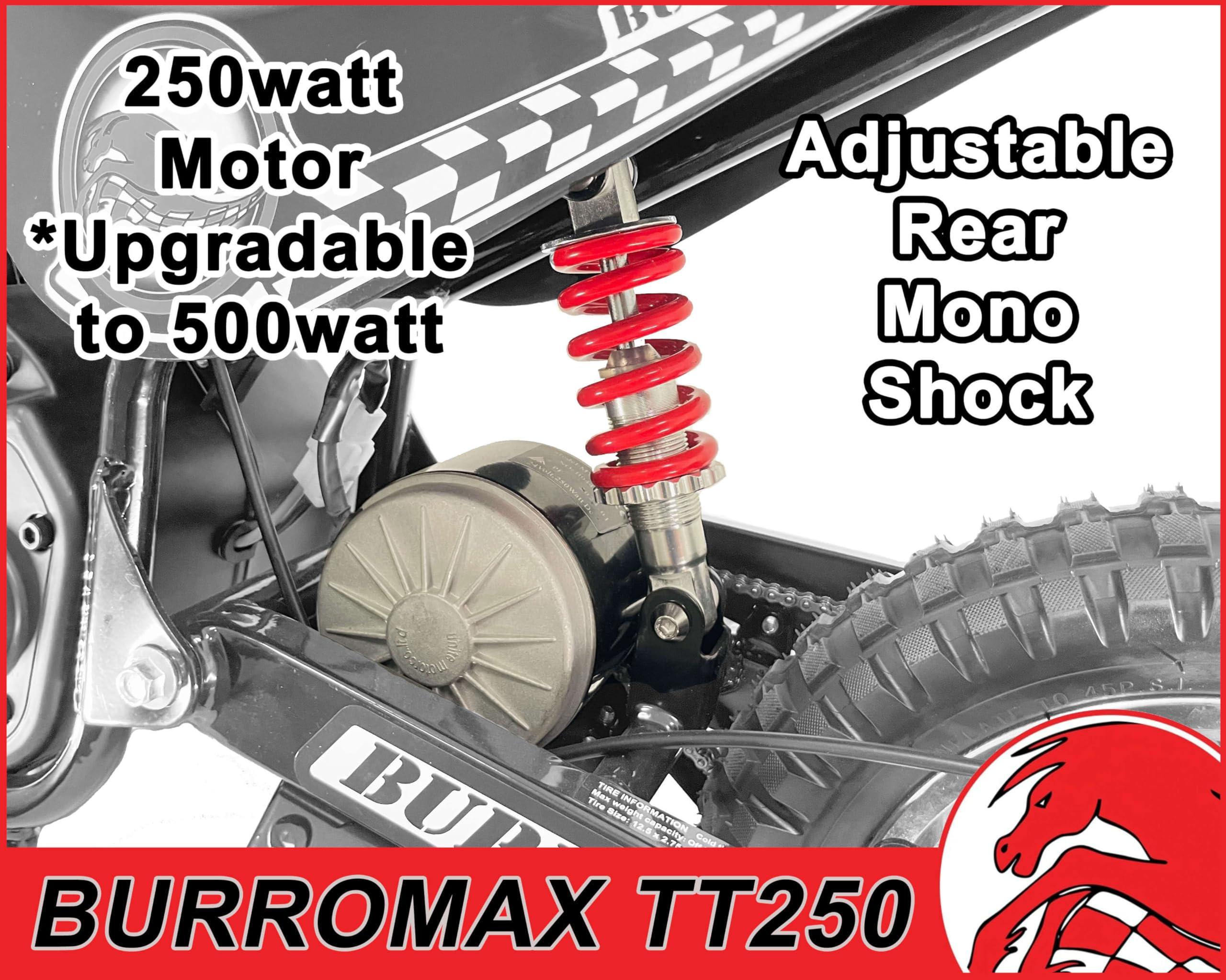 Burromax Burromax TT250 Electric Dirt Bike for Kids, 250w 24v 7ah, 2 Speeds, 14 Mph, Up to 150lb Rider, Off-Road Electric Mini Bike (Black)
