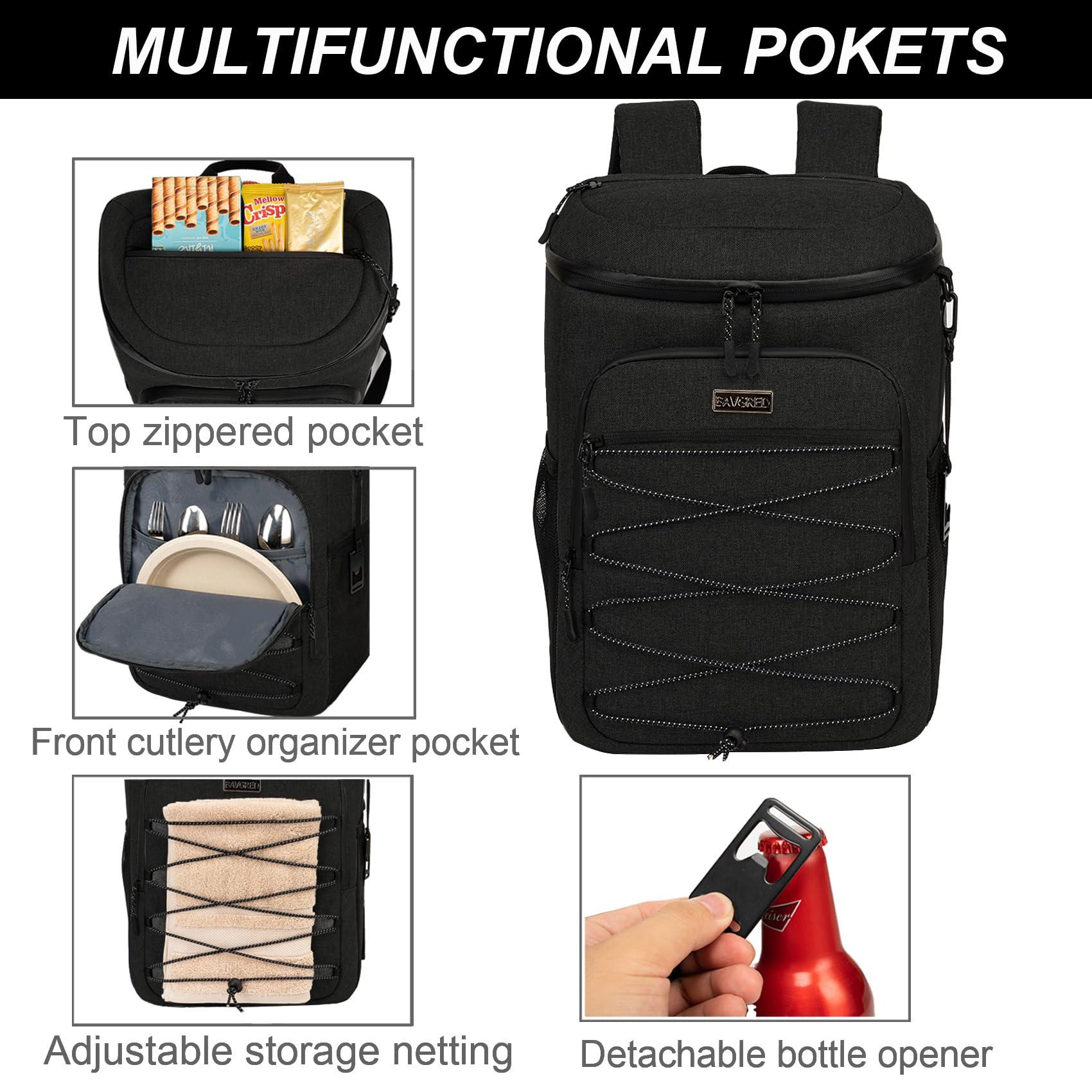 BAVGRED BAVGRED Cooler Backpack Insulated Leak Proof, 30 Cans Backpack with Cooler Compartment for Men and Women, Soft Sided Cooler Bag, Lightweight Ice Chest Lunch Backpack for Beach Camping Picnic Hiking