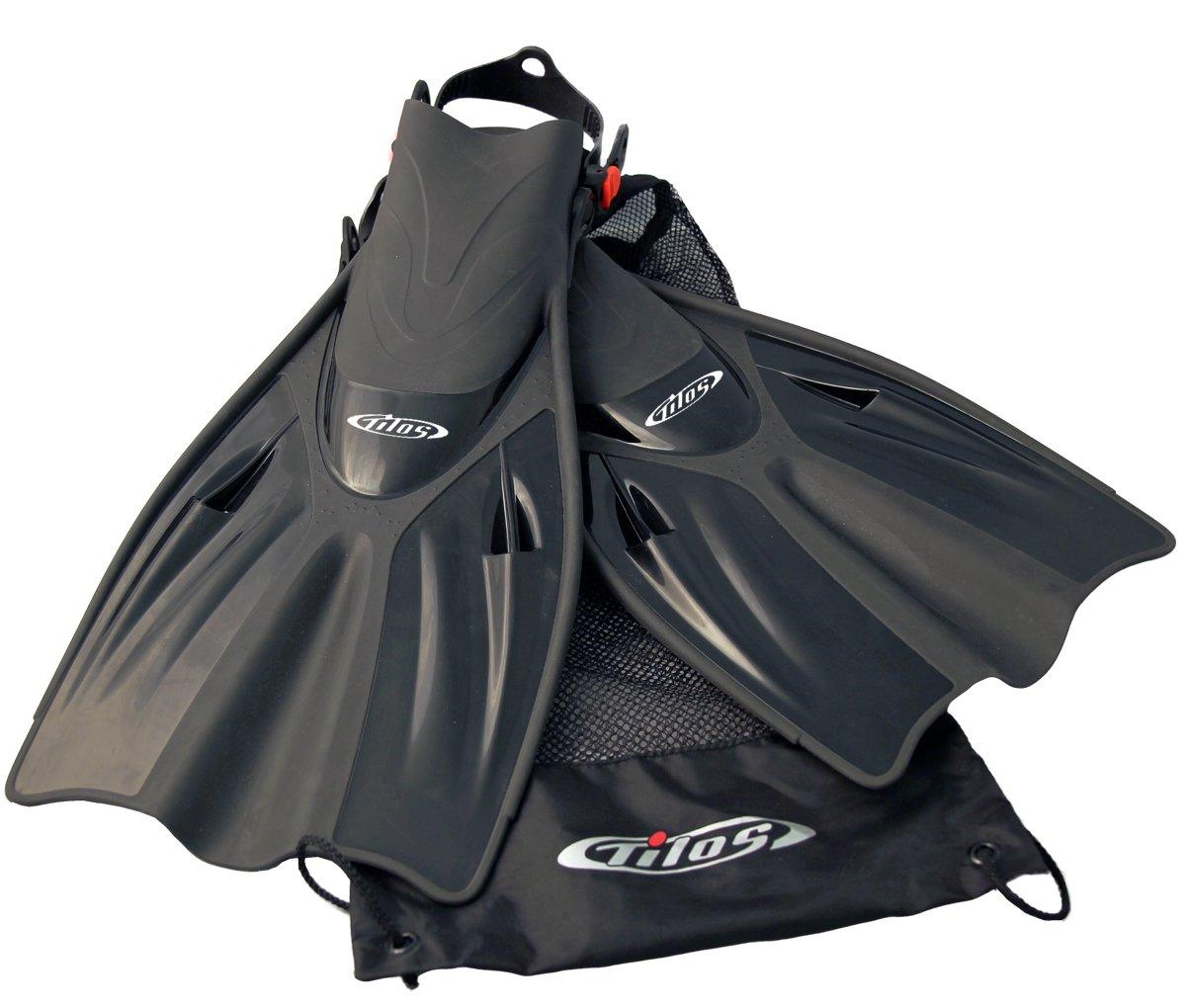 Tilos Tilos Getaway Large Open Heel Snorkeling Fins - Travel-Friendly, Adjustable Flippers for Wide Feet (Black, S/M (4.5 - 8.5))