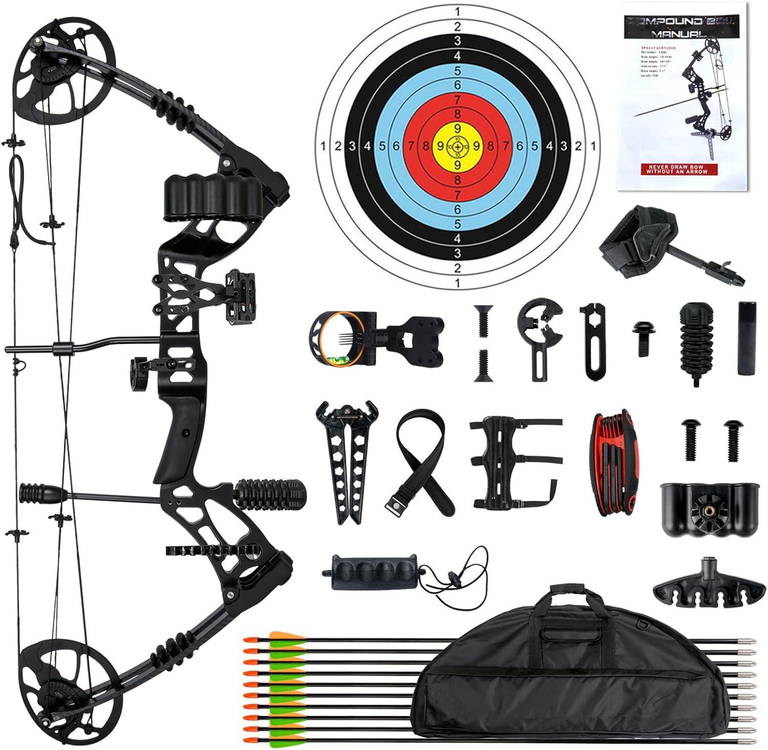 WUXLISTY WUXLISTY Compound Bow and Arrow for Adult and Beginner, Hunting Bow Archery Set, Right Hand, 30-70 Lbs Draw Weight, 23.5-31 Draw Length, 5 Pins Bow Sight with Accessories, Black Pro