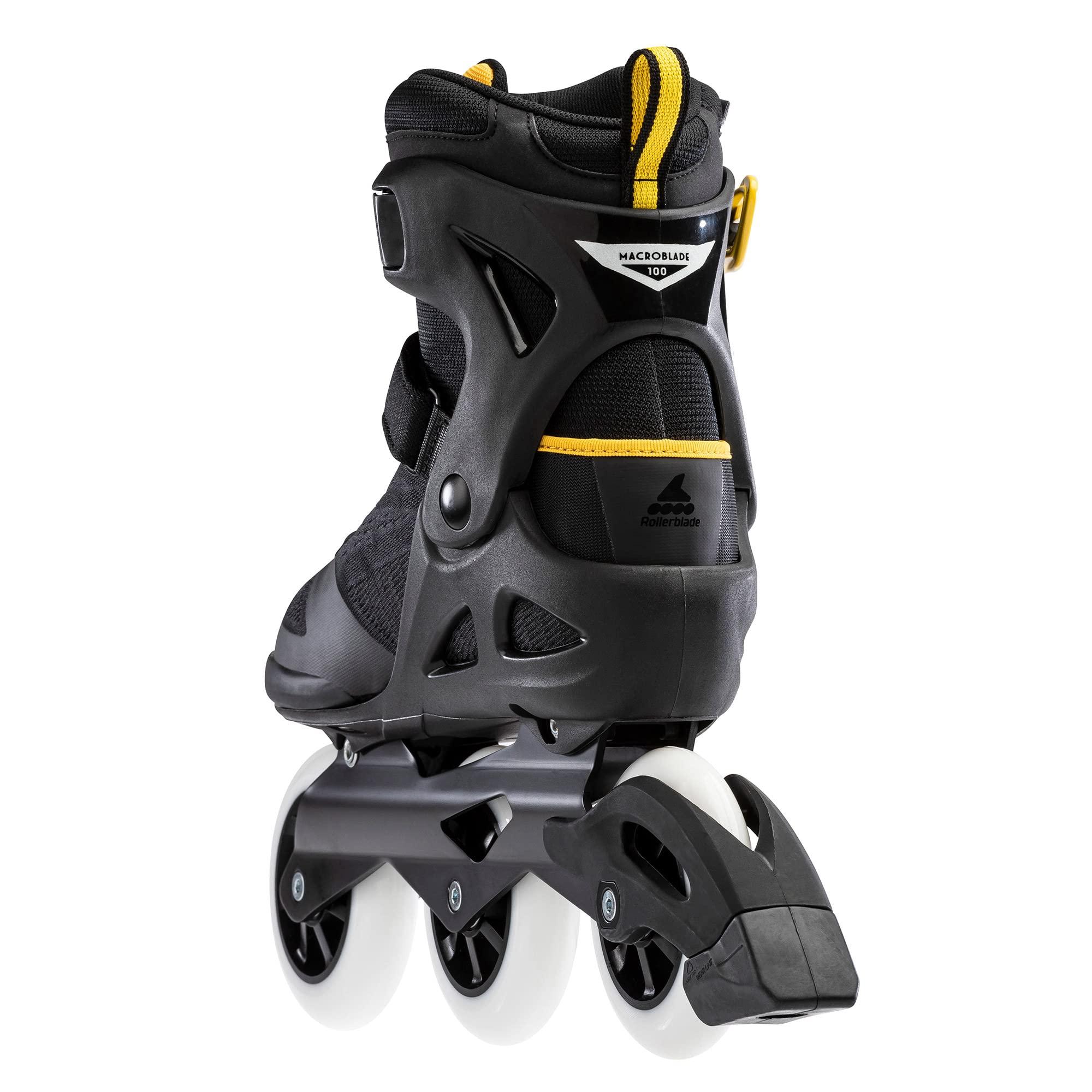 Rollerblade Rollerblade Macroblade 100 3WD Mens Adult Fitness Inline Skate, Black and Saffron Yellow, Performance Inline Skates