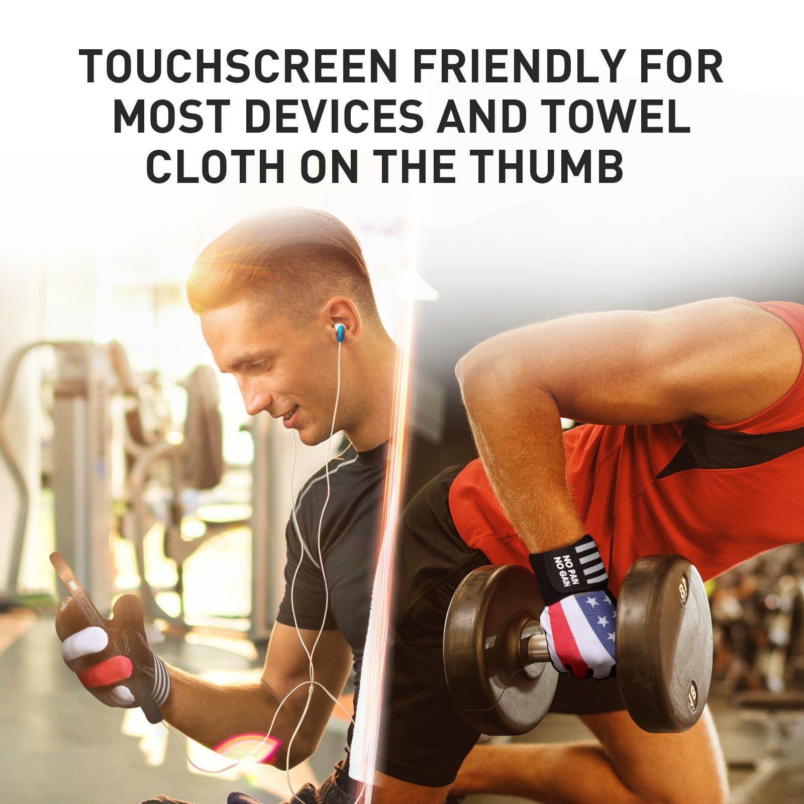 FINGER TEN FINGER TEN Weightlifting Workout Gloves Full Half Finger with Wrist Strap Support, Padded Grip for Weight Lifting Gym Fitness Exercise Training Men Male (USA Flag, Large)