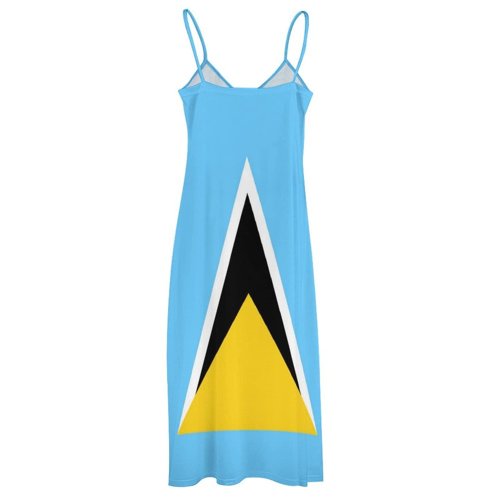 BAIKUTOUAN BAIKUTOUAN Saint Lucia Flag Women's Summer Strapless Dress Sundresses V-Neck Sleeveless Long