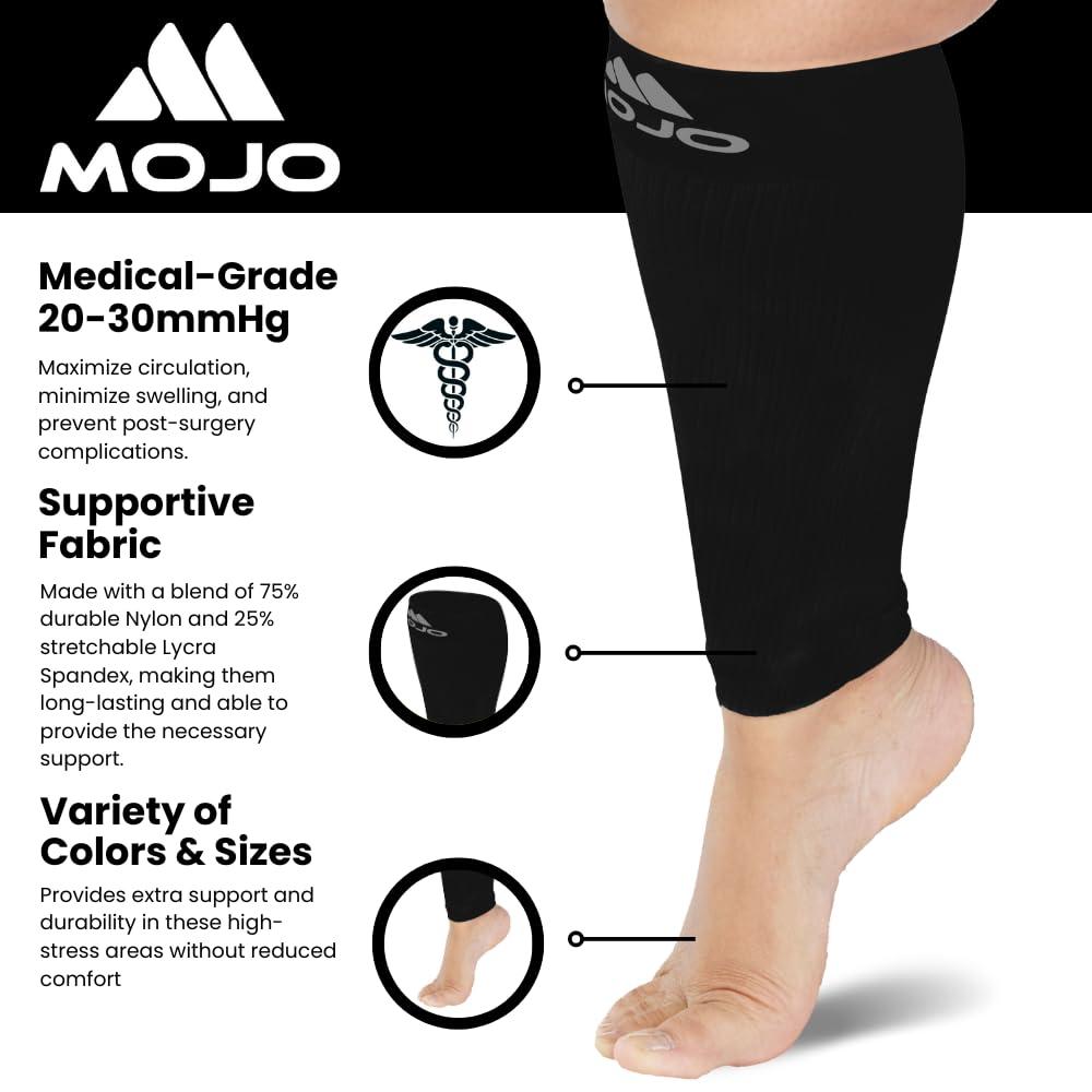 Mojo Compression Socks Mojo Compression Sleeve for Women and Men 20-30mmHg Plus Size - Men and Womens Footless Compression Socks for Travel, Airplane, Sports - Black, 6X-Large - A604