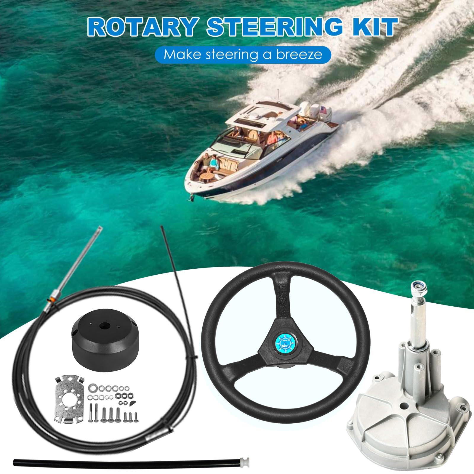 JNDO JNDO 10FT Boat Steering Cable Kit Outboard Steering Cable Boat Steering System Kit with 12.5 Inch Wheel Rotary Helm
