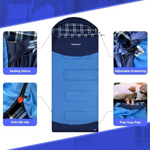 WKFAMOUT WKFAMOUT Backpacking Flannel Sleeping Bag Lightweight for Adults Hiking Ultralight Compact Sleeping Bag Portable Warm Weather Summer with Compression Sack
