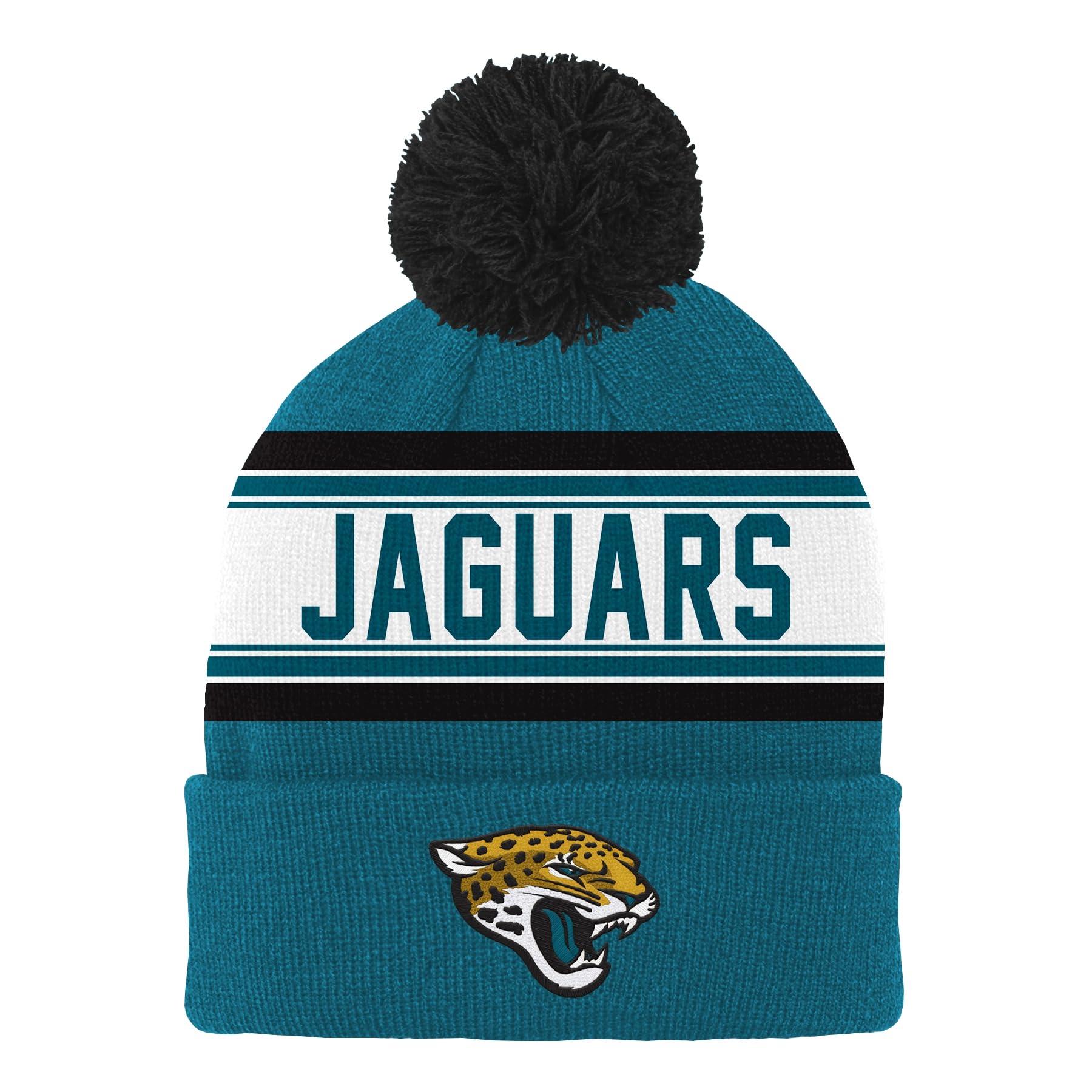 Outerstuff Outerstuff NFL Kids Youth Official Primary Logo Sport Knit Cold Weather Cuffed Pom Beanie Hat (US, Alpha, One Size, Jacksonville Jaguars)