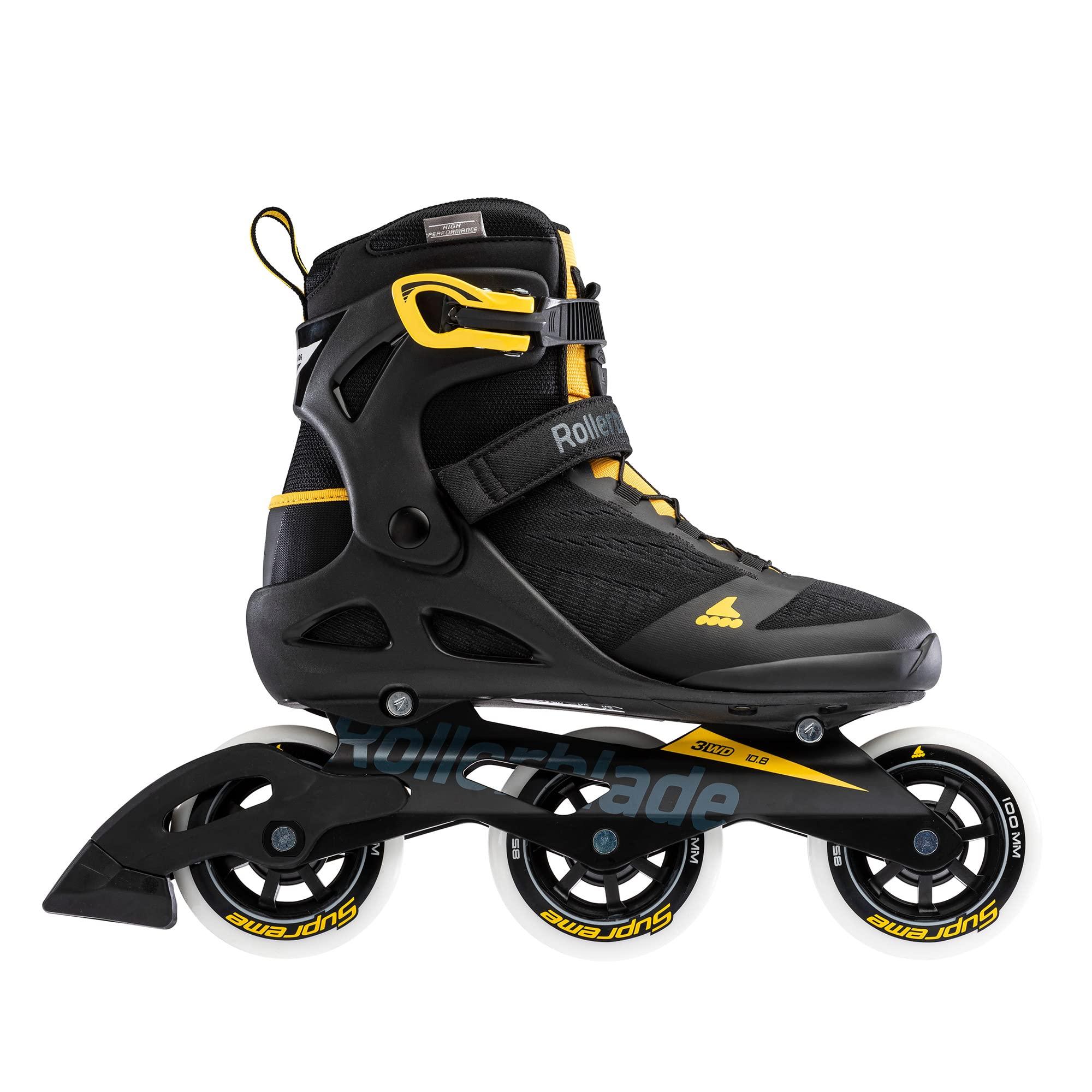 Rollerblade Rollerblade Macroblade 100 3WD Mens Adult Fitness Inline Skate, Black and Saffron Yellow, Performance Inline Skates