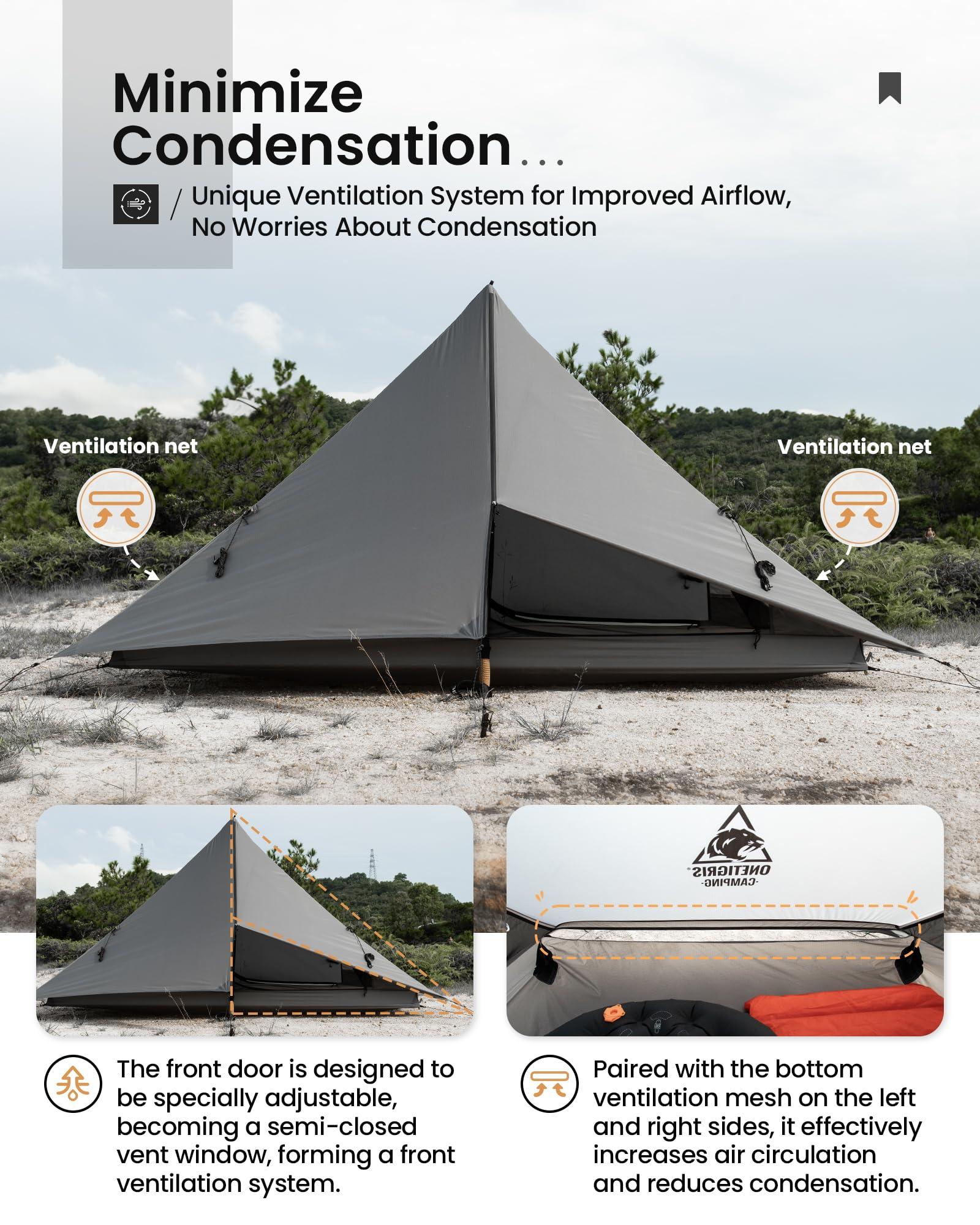 OneTigris OneTigris HILLRIDGE Backpacking Tent, Waterproof Windproof 2 Person Tent, 20D SIL-Coated Nylon, Single Layer, Ultralight 3 Season Tent for Camping Hiking Canoeing Travel (Wolf Gray)