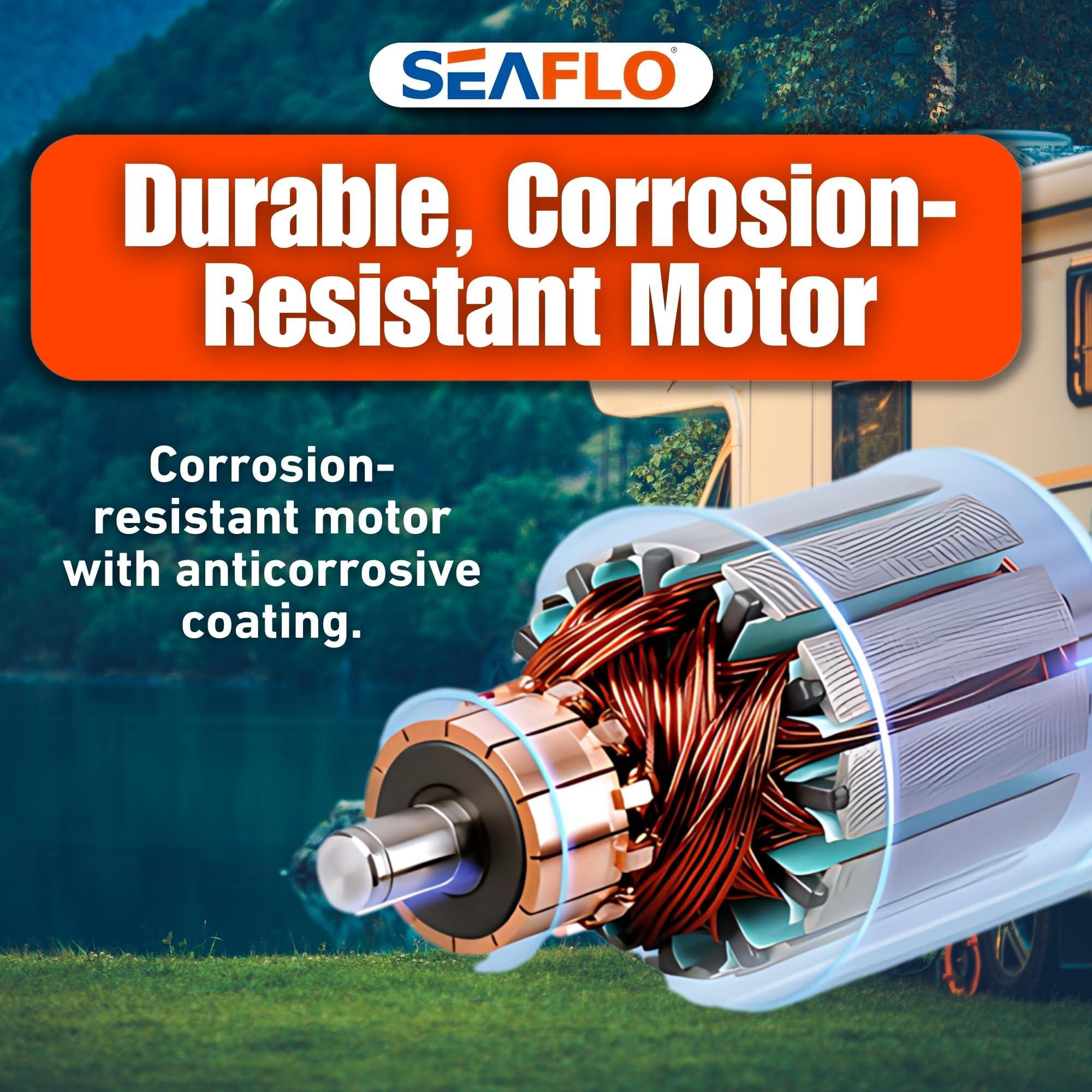 SEAFLO SEAFLO 55-Series Washdown Pump Kit - 12V DC, 5.5 GPM, 70 PSI, Self-Priming, Coiled Hose, Spray Nozzle, High Flow for RV, Boat, Off-Grid, Freshwater, and Saltwater Applications 4-Year Warranty