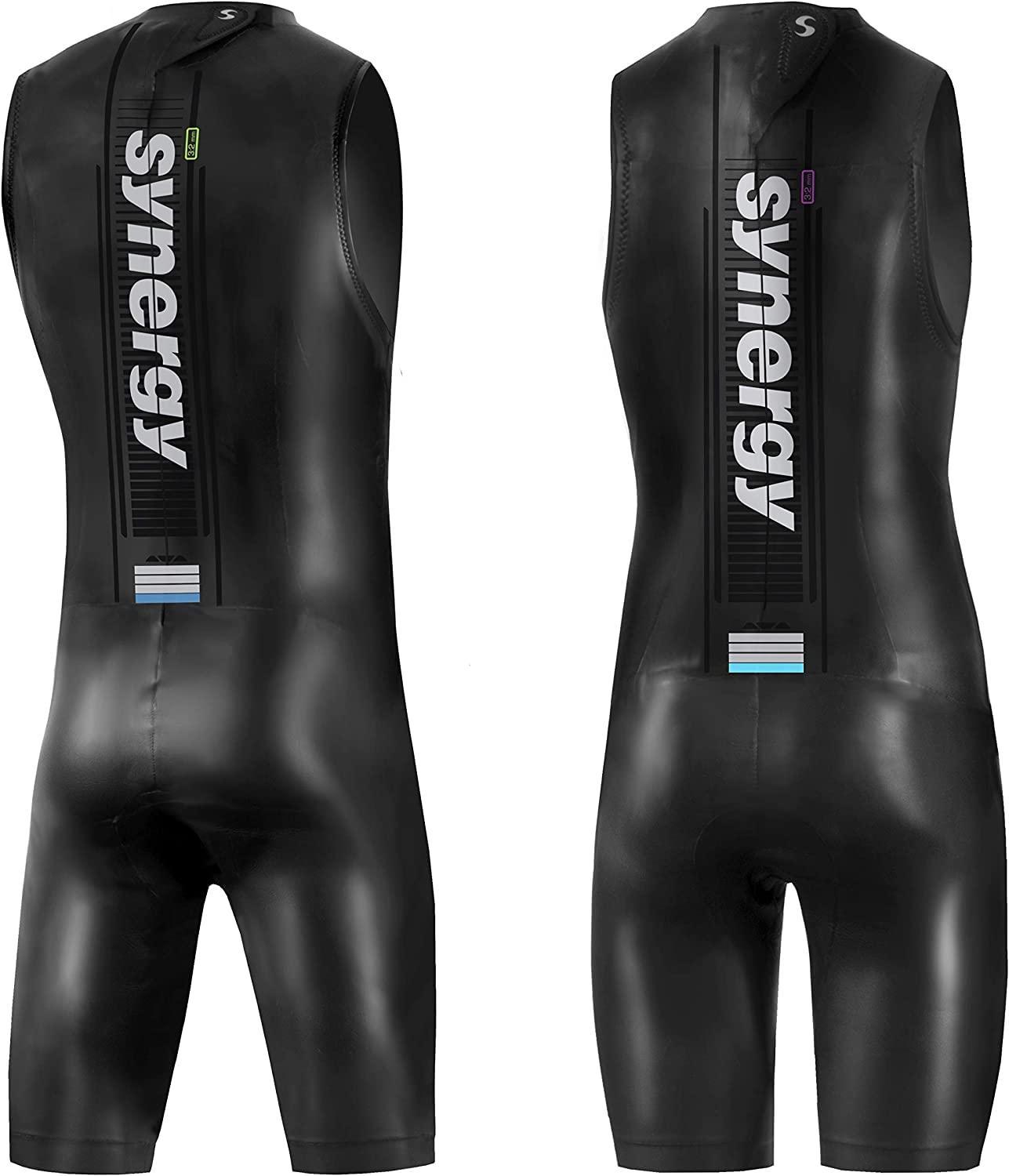 Synergy Synergy Triathlon Wetsuit 3/2mm - Volution Sleeveless Quick John Smoothskin Neoprene for Open Water Swimming Ironman & USAT Approved (Men, Men\'s M2)