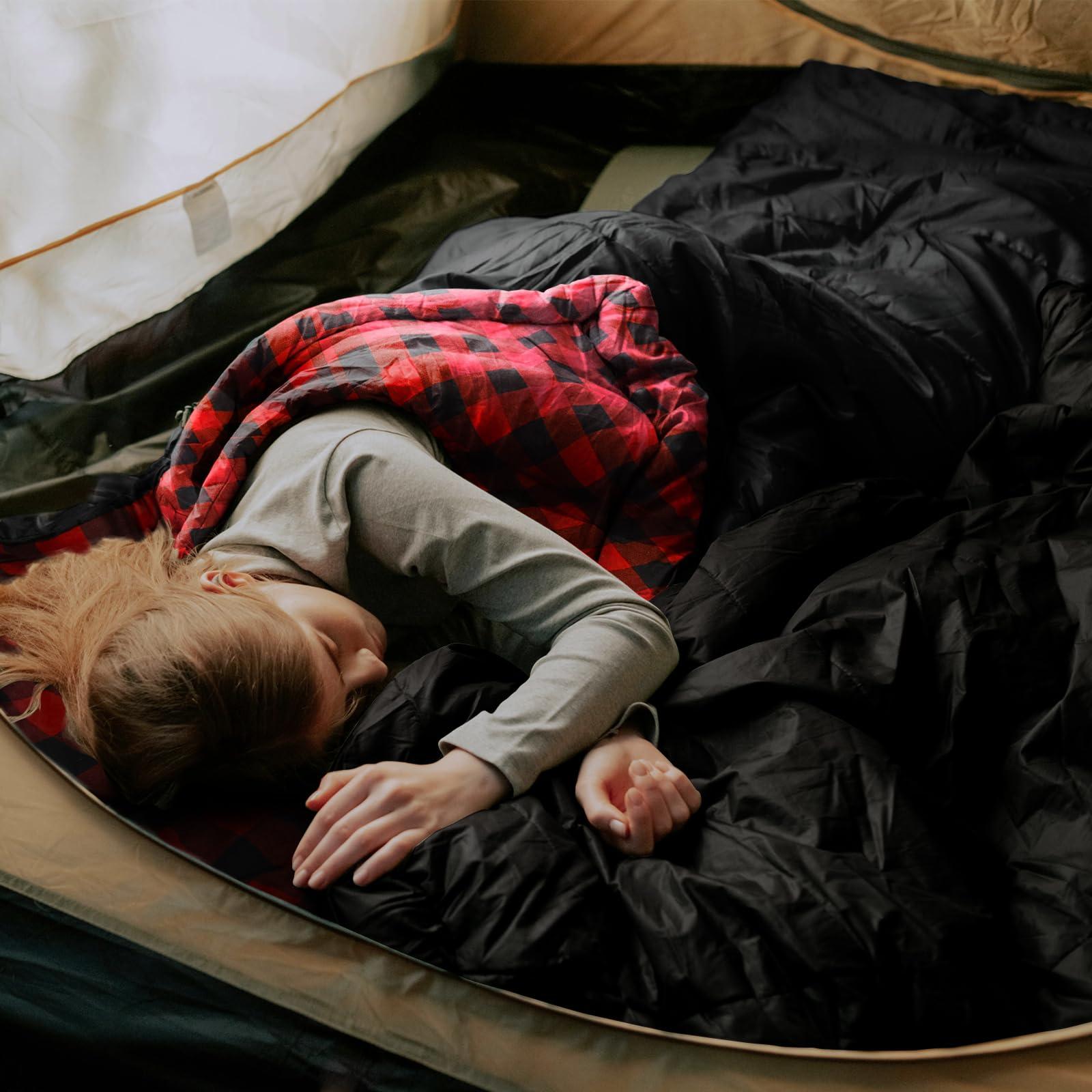 ShinHye ShinHye 0 Degree Sleeping Bag for Adults - Cotton Flannel 4 Season Cold Weather Winter, XXL Big and Tall Camping Sleeping Bag with Compression Sack (Black, 90"35" Right Zip)