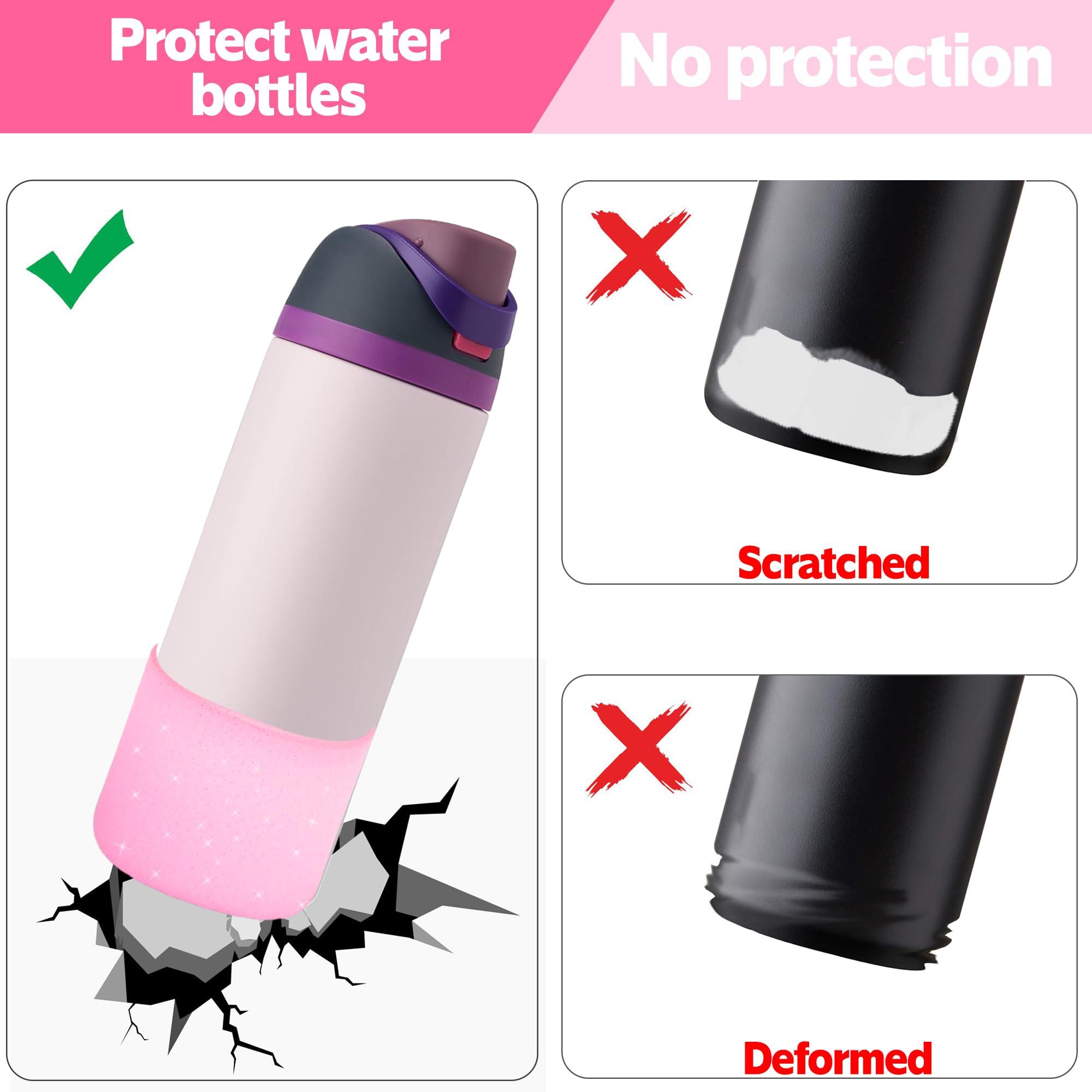 AESKEIA 2PCS Silicone Water Bottle Boot for Owala 24oz 32oz 40oz,Anti-Slip Protective Sleeve Bottom Bumper Protector for FreeSip, Twist, and Flip Stainless Steel Water Bottles (Clear Glitter Pink, 24oz)