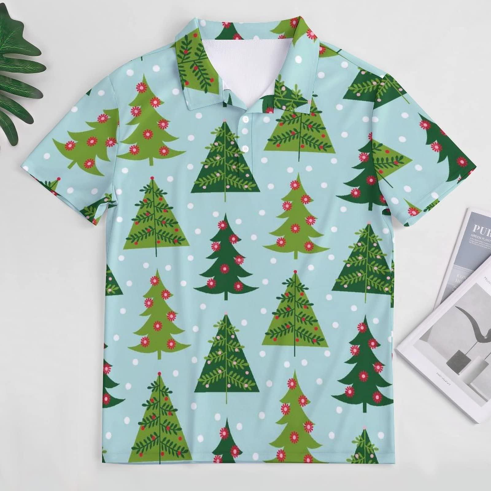 BAIKUTOUAN BAIKUTOUAN Christmas Trees Men's Golf Polo-Shirt Short Sleeve Jersey Tees Casual Tennis Tops M
