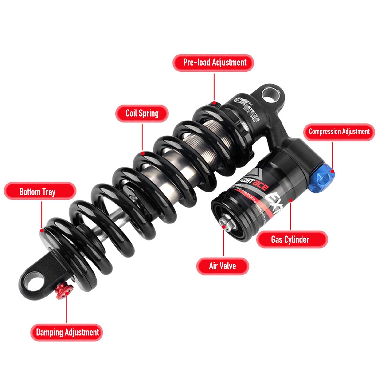 JFOYH JFOYH Adjustable Oil+Coil Spring Rear Shock Suspension, Shock Absorbers for Downhill MTB Bike/E-Bike, 240mm X 550lbs - Red