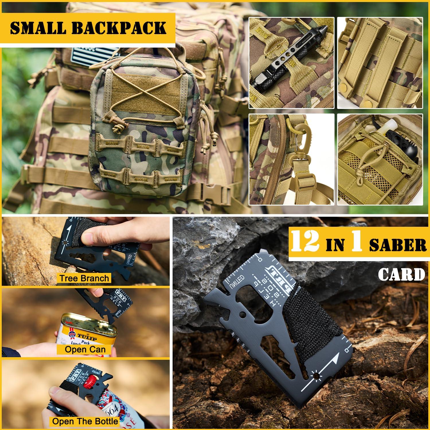Skywod Survival First Aid Kit,99PCS Professional Survival Gear Large Hiking Backpack with Emergency Equipment Outdoor Adventure Accessories,Gift for Men Father - (Camo-Brown)