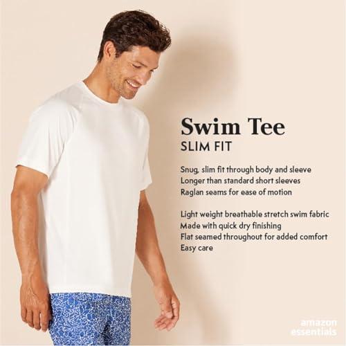 Amazon Essentials Amazon Essentials Men's Slim-Fit Short-Sleeve Quick-Dry UPF 50 Swim Tee, Olive Hibiscus Flower, X-Small