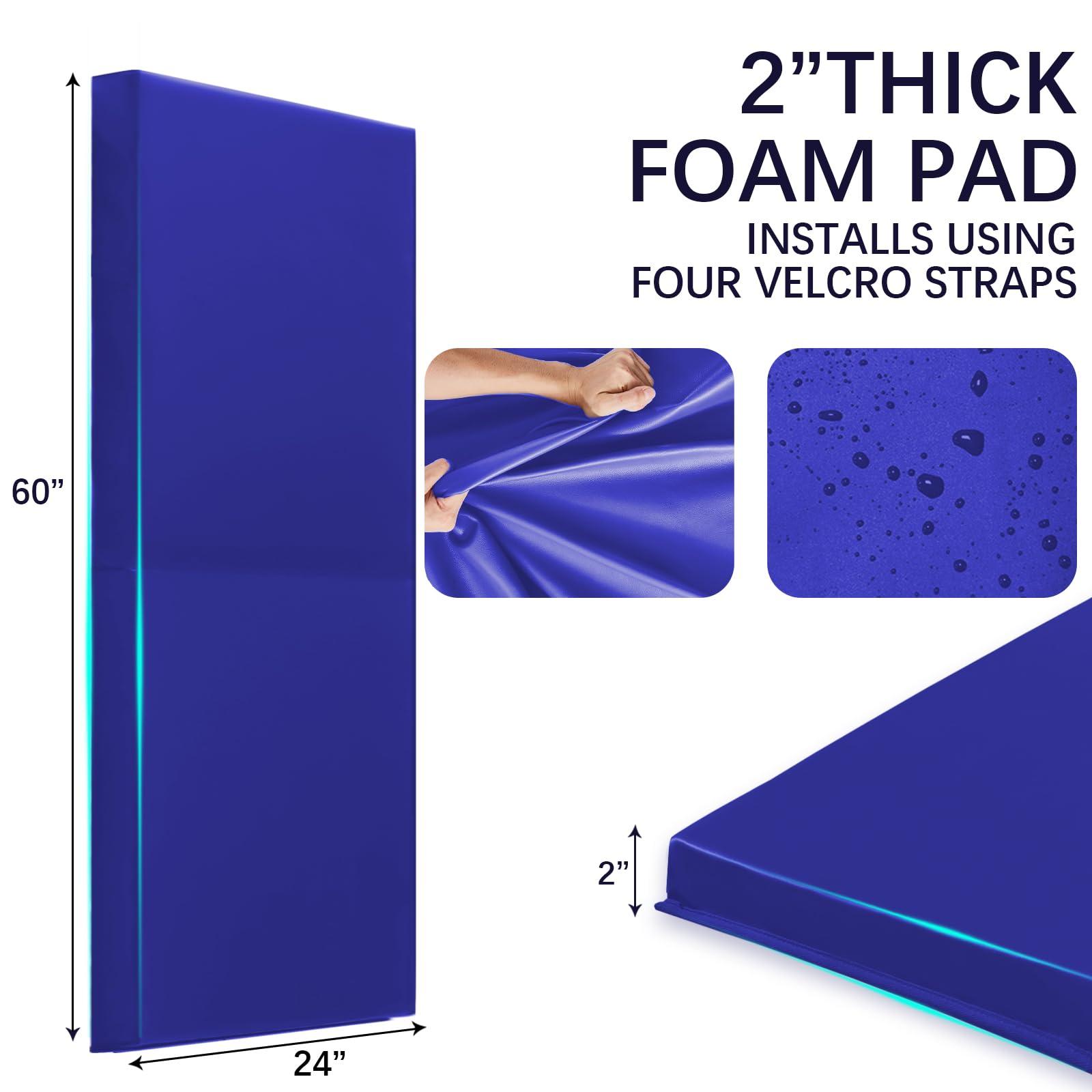 PROGOAL PROGOAL 60" x 24" x 2" Gym Wall Padding Basketball Court Wall Mats Athletes Protector,Removable High Elasticity Tear-Resistant 2" Thick Foam High-Density Wall Pads for Safty(Blue)