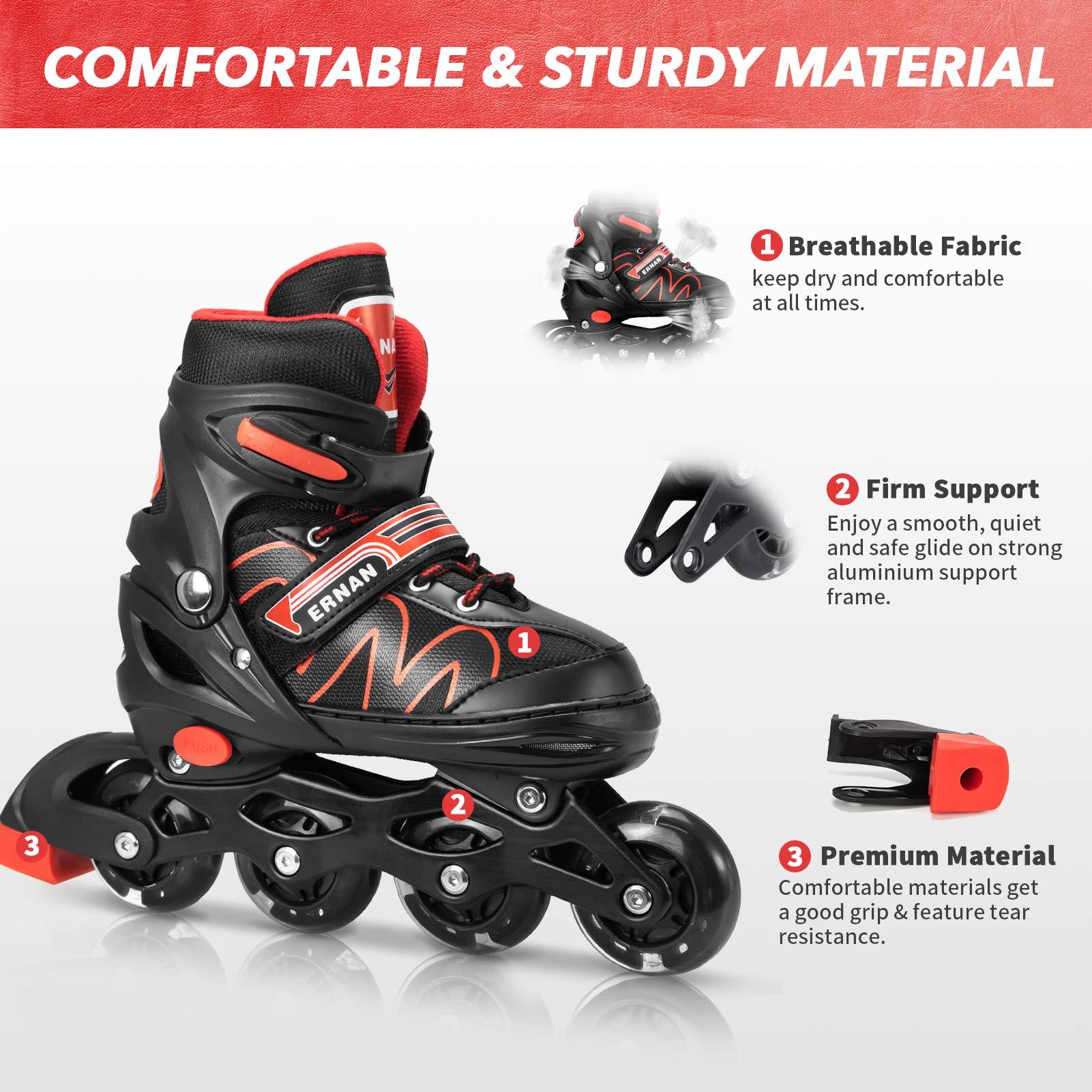 ERNAN ERNAN Inline Roller Skates,Adjustable Inline Skate for Kids and Adults with Full Light Up Wheels,Outdoor Roller Blades for Boys and Girls, Men and Women (Red)