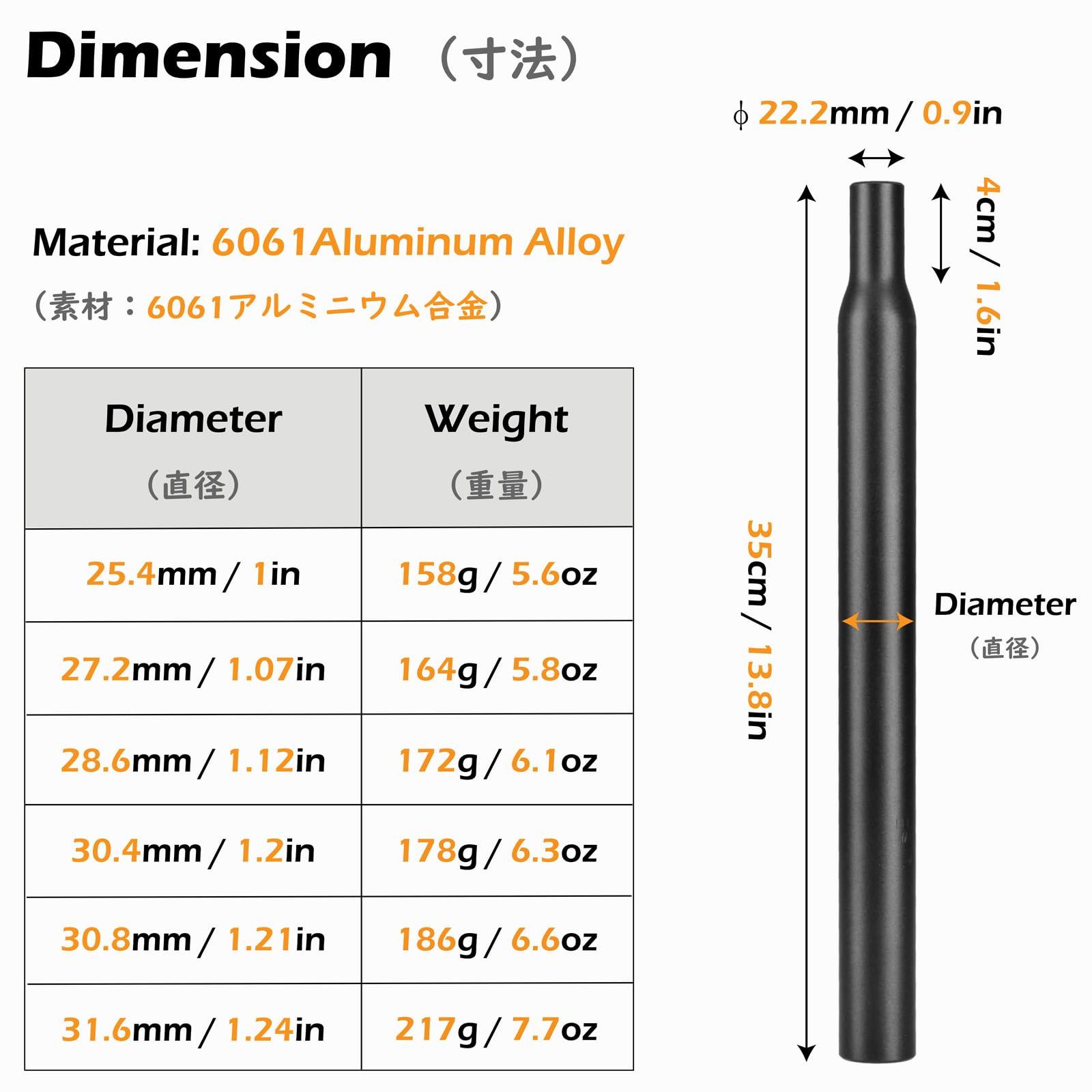 TRIWONDER TRIWONDER Bike Seat Post 25.4mm 27.2mm 28.6mm 30.4mm 30.8mm 31.6mm Aluminum 350mm Length Alloy Saddle Pole Bike Seatpost Seat Tube Bicycle Seat Post (Black, 30.8mm)