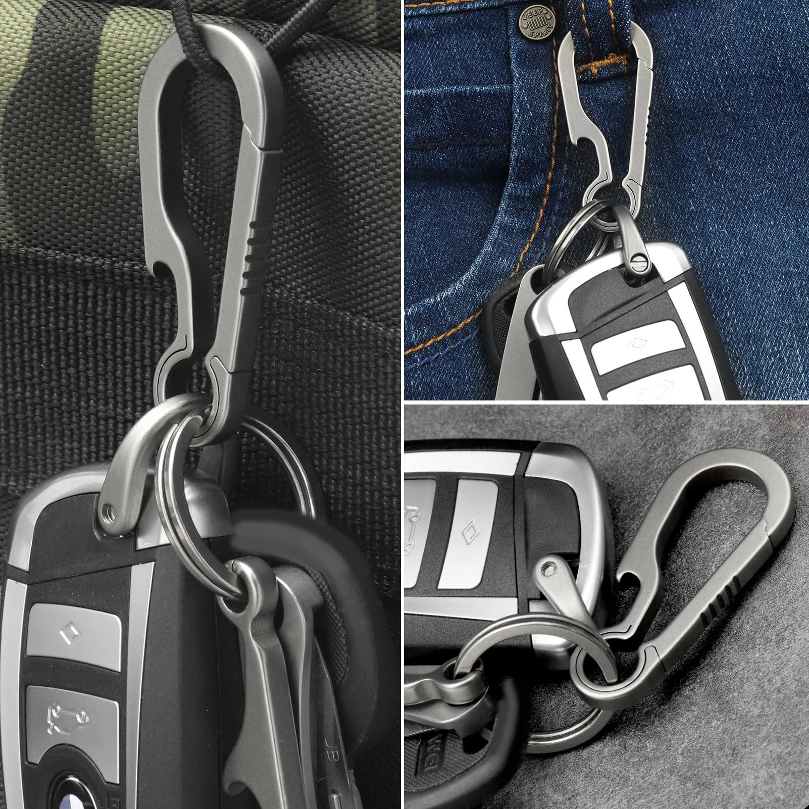 PJYTAC PJYTAC Titanium Carabiner Keychain, Quick Release Heavy Duty Key Chain Bottle Opener Car Keyfob Multipurpose Secure Keyring & D Ring for Car Keys