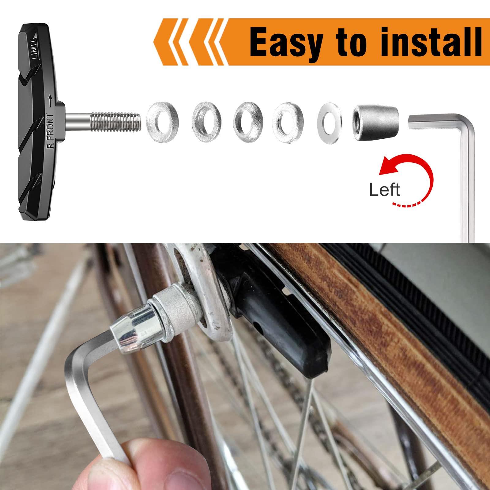 Alritz Alritz Bike Brake Pads Set, 4 Pairs Road Mountain Bicycle V-Brake Blocks Shoes with Hex Nut and Shims, No Noise No Skid, 70mm (Black)