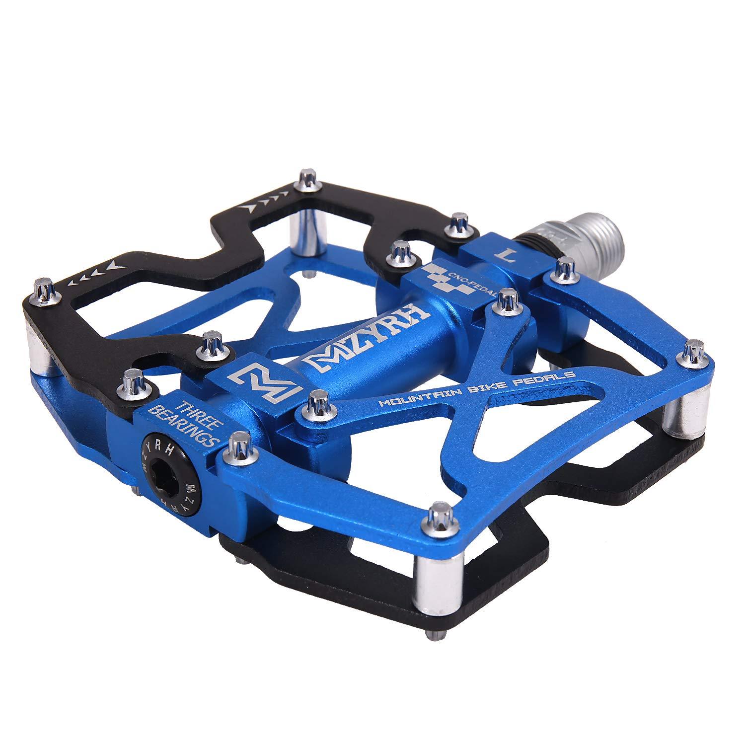 MZYRH MZYRH Mountain Bike Pedals, Ultra Strong Colorful CNC Machined 9/16" Cycling Sealed 3 Bearing Pedals(Black Blue 3 Bearings)