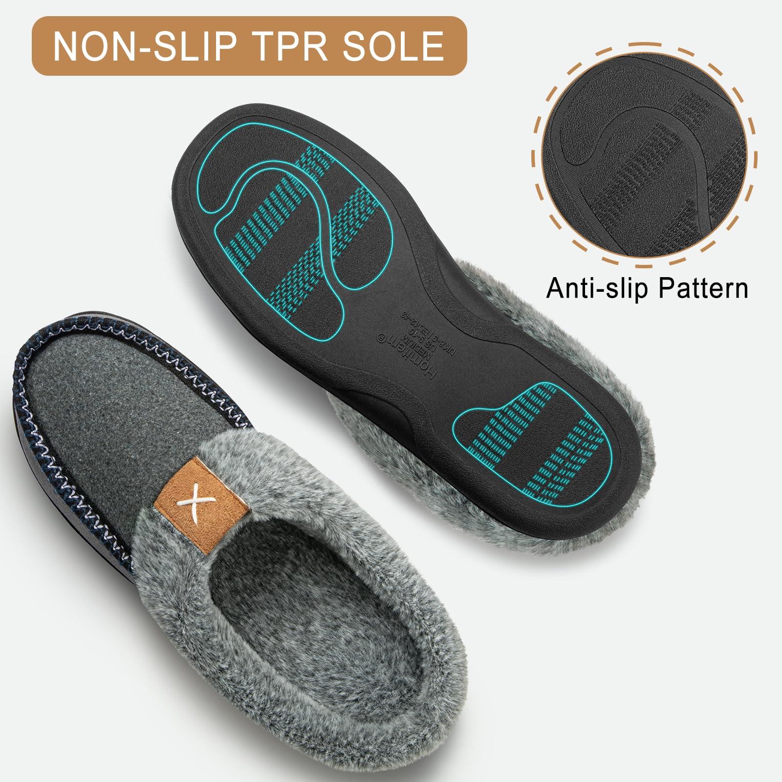 Homitem Homitem Mens Slippers Memory Foam Fuzzy Slippers for Men Wool-Like Plush Fleece Lined House Shoes Indoor Outdoor Anti-Skid Rubber Sole Home Bedroom(Size 7-8,Smokey Grey)